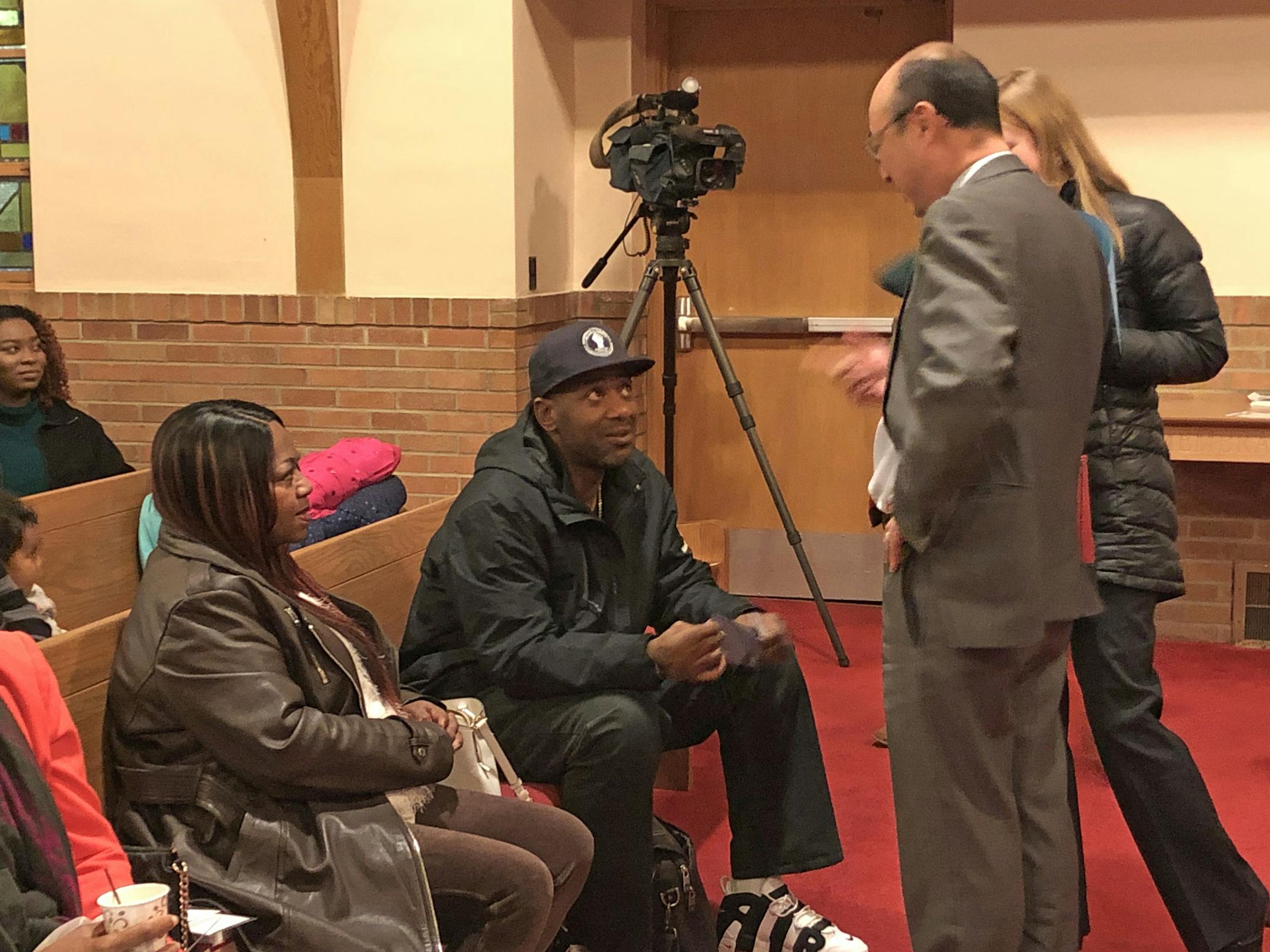 Valerie Castile, John Thompson and Ramsey County Attorney John Choi at a meeting about community policing on 11/8/17. Photo by Pat Pheifer. Star Tribune