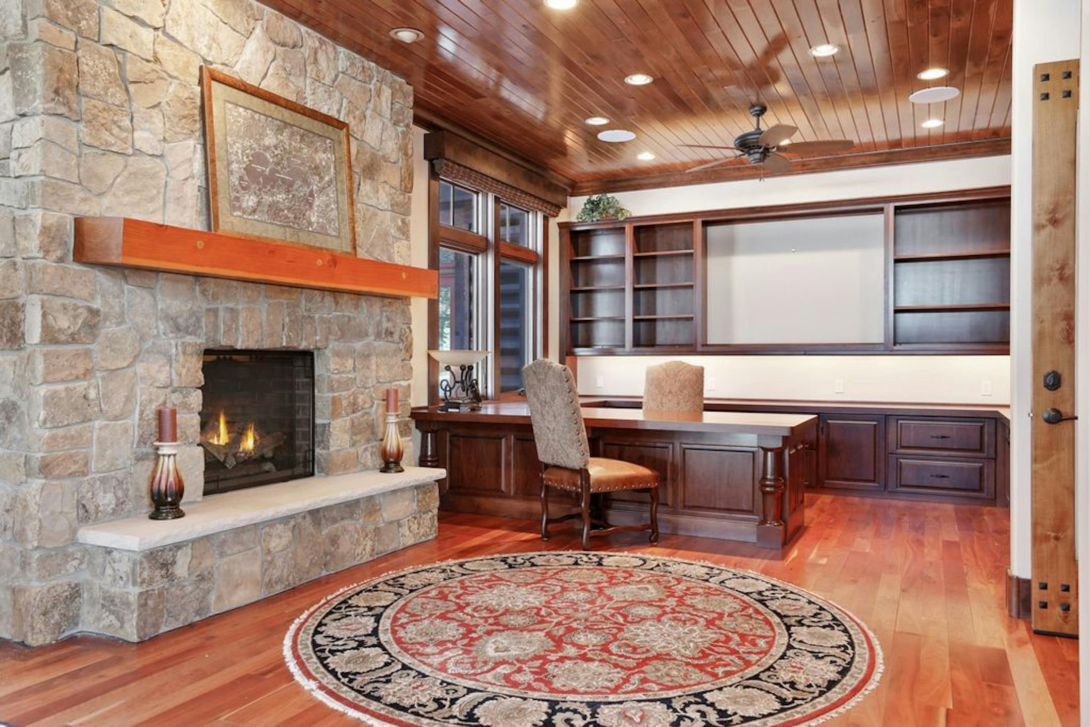 An office with fireplace.