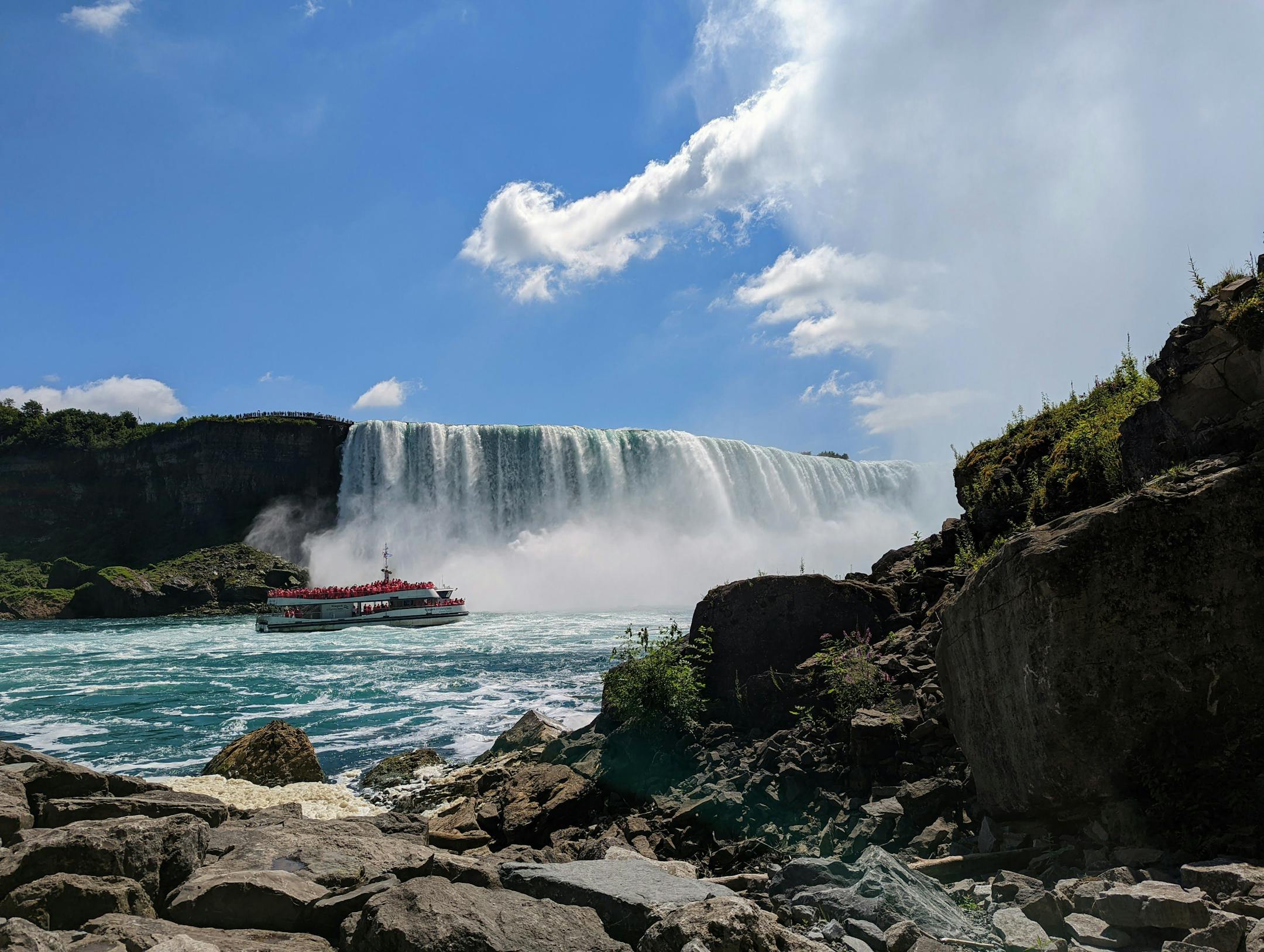 A boat tour heads toward the base of Horseshoe Falls, as seen from the tunnel observation deck of the Niagara Parks Power Station. MUST CREDIT: Photo for The Washington Post by Laura Randall
