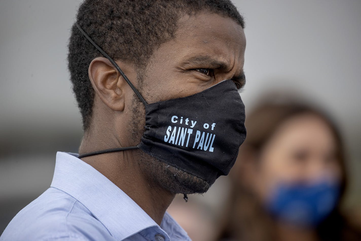 St. Paul Mayor Melvin Carter waited for his cue to go on the virtual event at the annual Greater Twin Cities United Way's distribution event at Allianz Field, Thursday, August 13, 2020 in St. Paul, MN. ] ELIZABETH FLORES • eflores@startribune.com