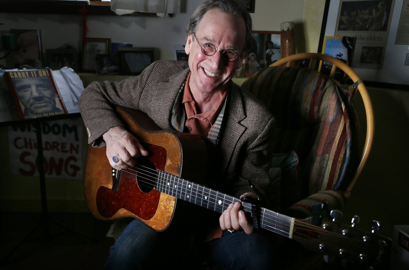 Portrait of Larry Long a long time singer and friend of Pete Seeger March 19 2014 in Minneapolis, MN.