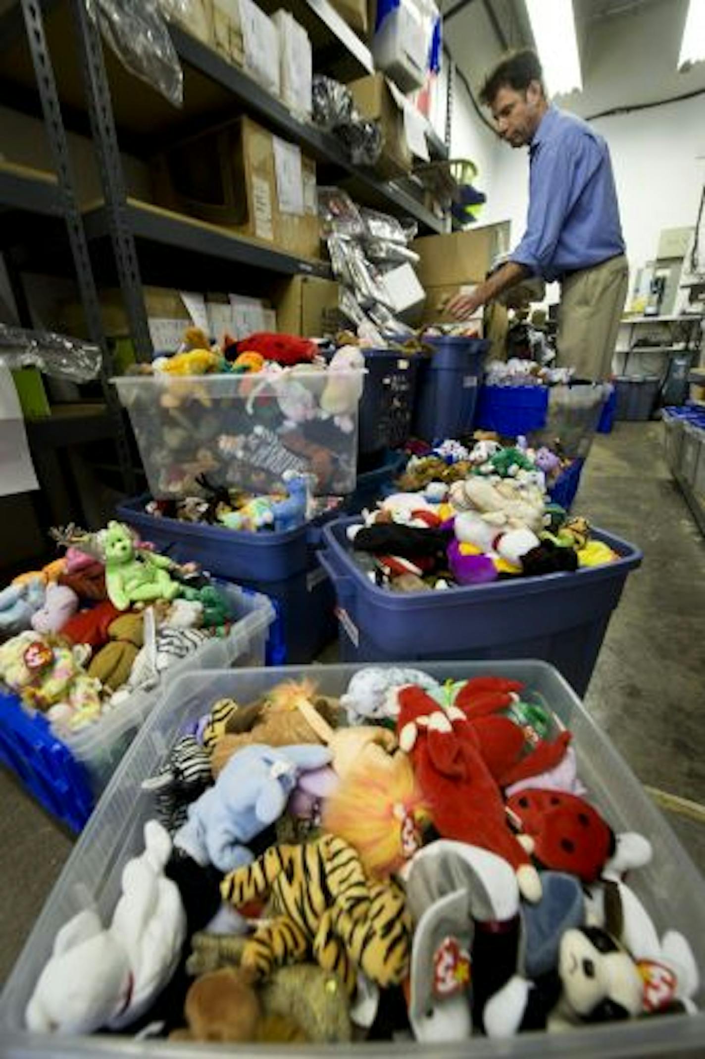 John Kavanaugh has about 10 plastic tubs full of Beanie Babies at the I Sold It eBay store in Edina. If they're in pristine condition with the Ty tags still attached, they're worth 40 cents apiece.