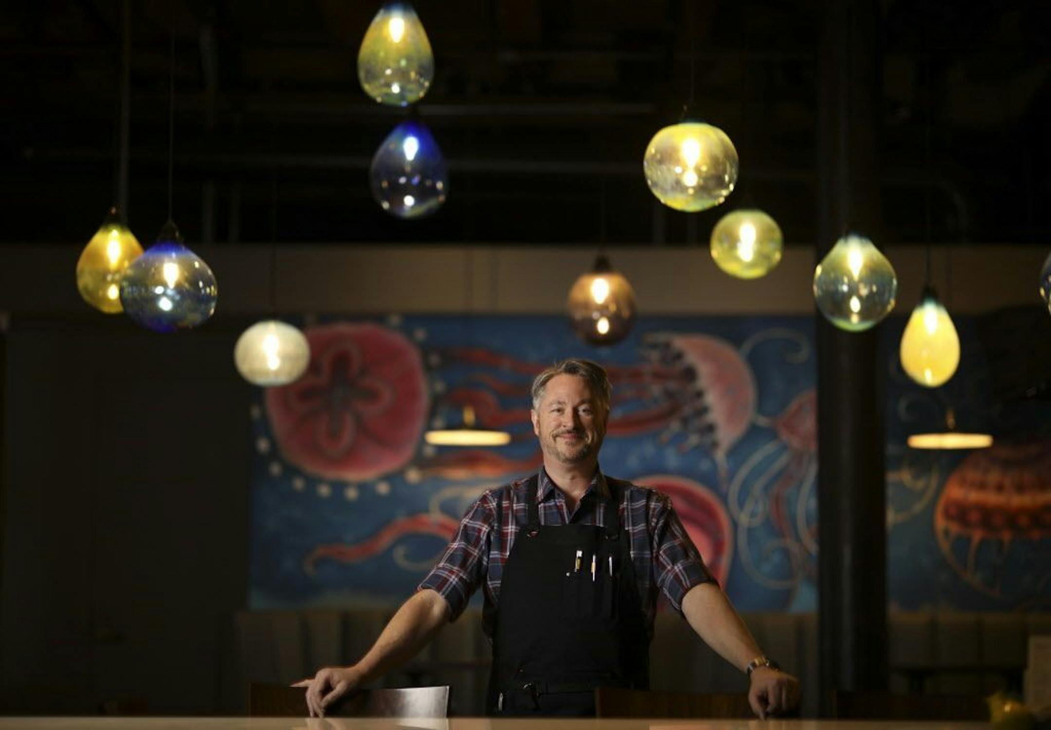 Chef Tim McKee at the bar in the dining room of his Octo Fishbar in St. Paul's Lowertown.