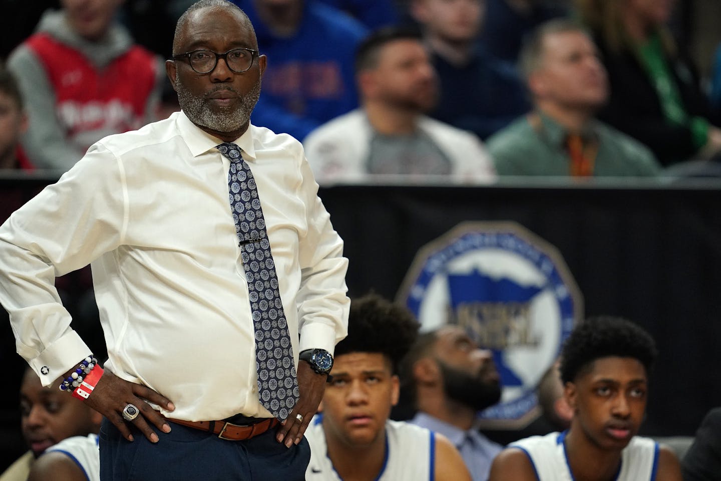 Minneapolis North head coach Larry McKenzie watched from the sidelines in the first half. ] ANTHONY SOUFFLE • anthony.souffle@startribune.com