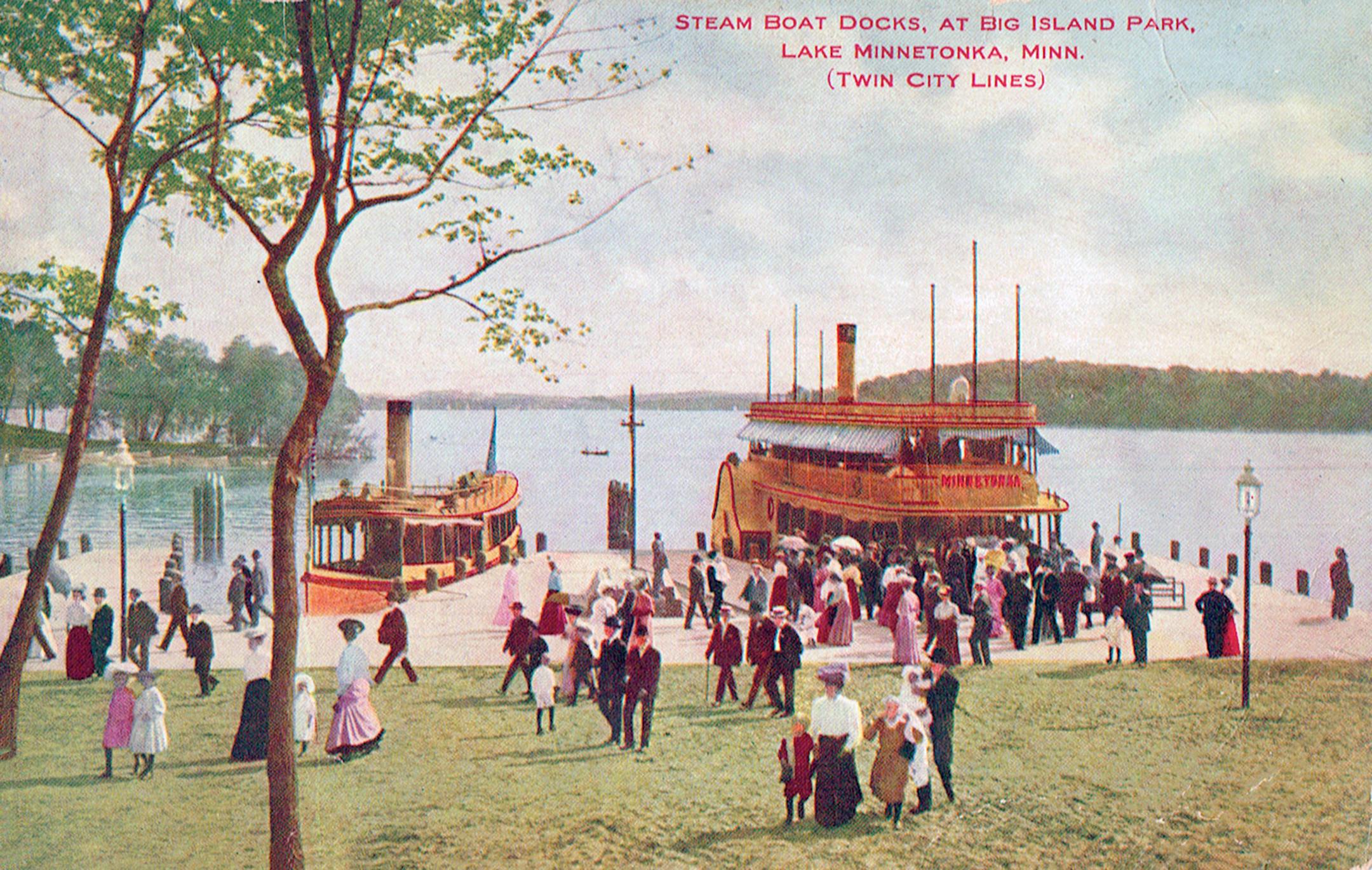 Steam Boat Docks at Big Island Park along Lake Minnetonka (from vintage postcard)