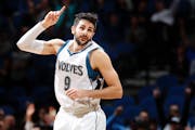 Ricky Rubio (9) reacted after hitting a three point shot in the third quarter.
