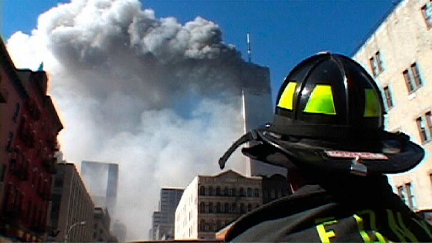 From CBS special on World Trade Center. Footage captured by two French filmmakers who were working on a documentary about firefighting the day of the attack.