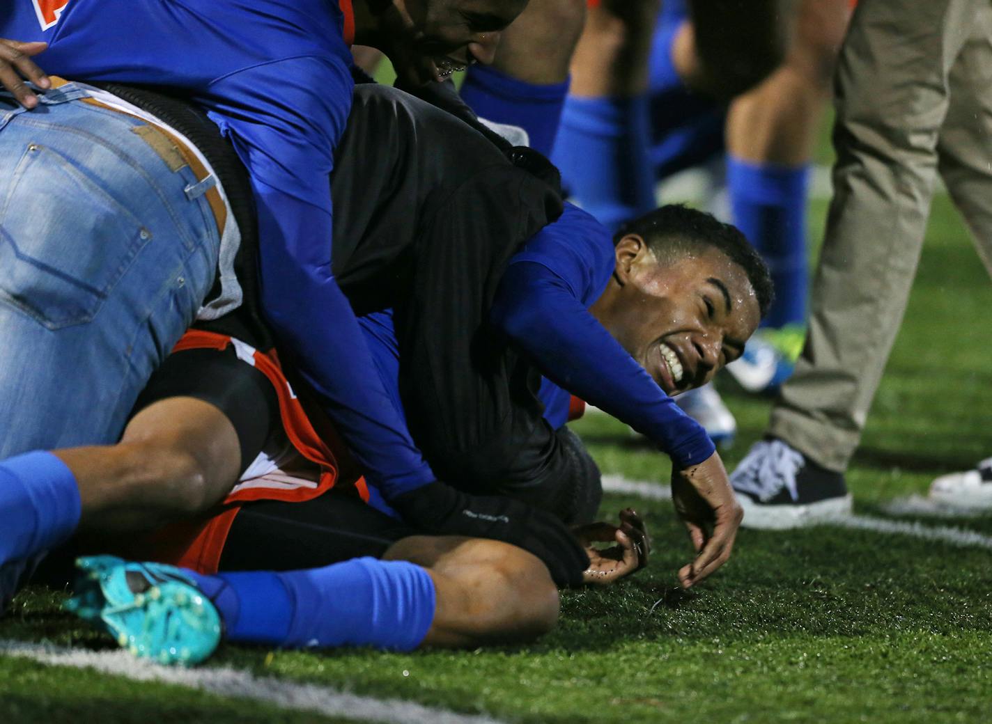 \Washburn's Sam Abrams celebrated his winning goal in over time during Class 2A boy's soccer state quarter final action Tuesday October 27, 2015 in St. Louis Park, MN. ] Class 2A boy's soccer state quarter final between Minnetonka lost 4-3 to Washburn in overtime at Benilde-St. Margaret's High school . Jerry Holt/ Jerry.Holt@Startribune.com