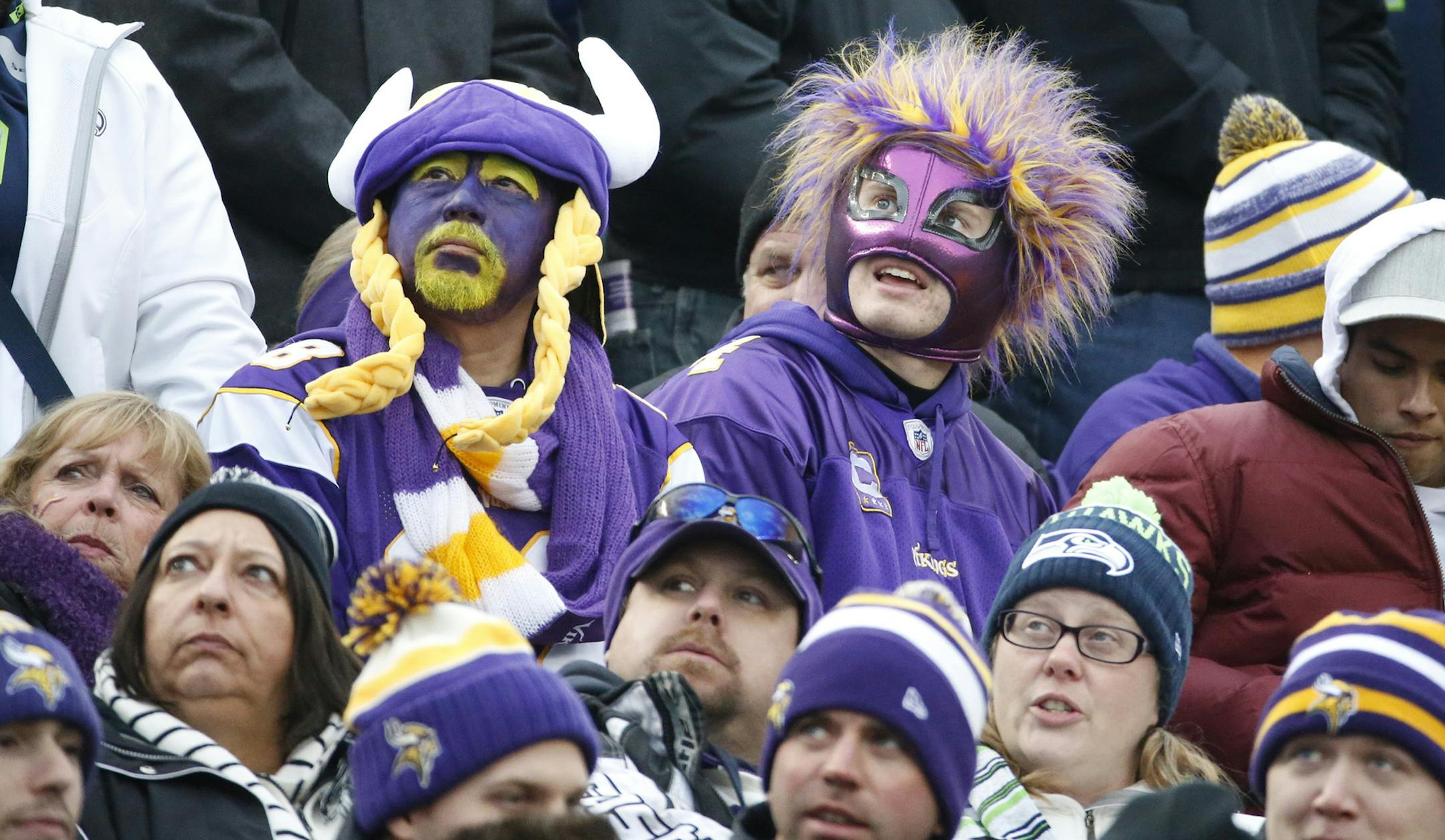 Minnesota Vikings fans watch against the Seattle Seahawks in the second half of an NFL football game Sunday, Dec. 6, 2015 in Minneapolis. (AP Photo/Ann Heisenfelt) ORG XMIT: MIN2015120620344342