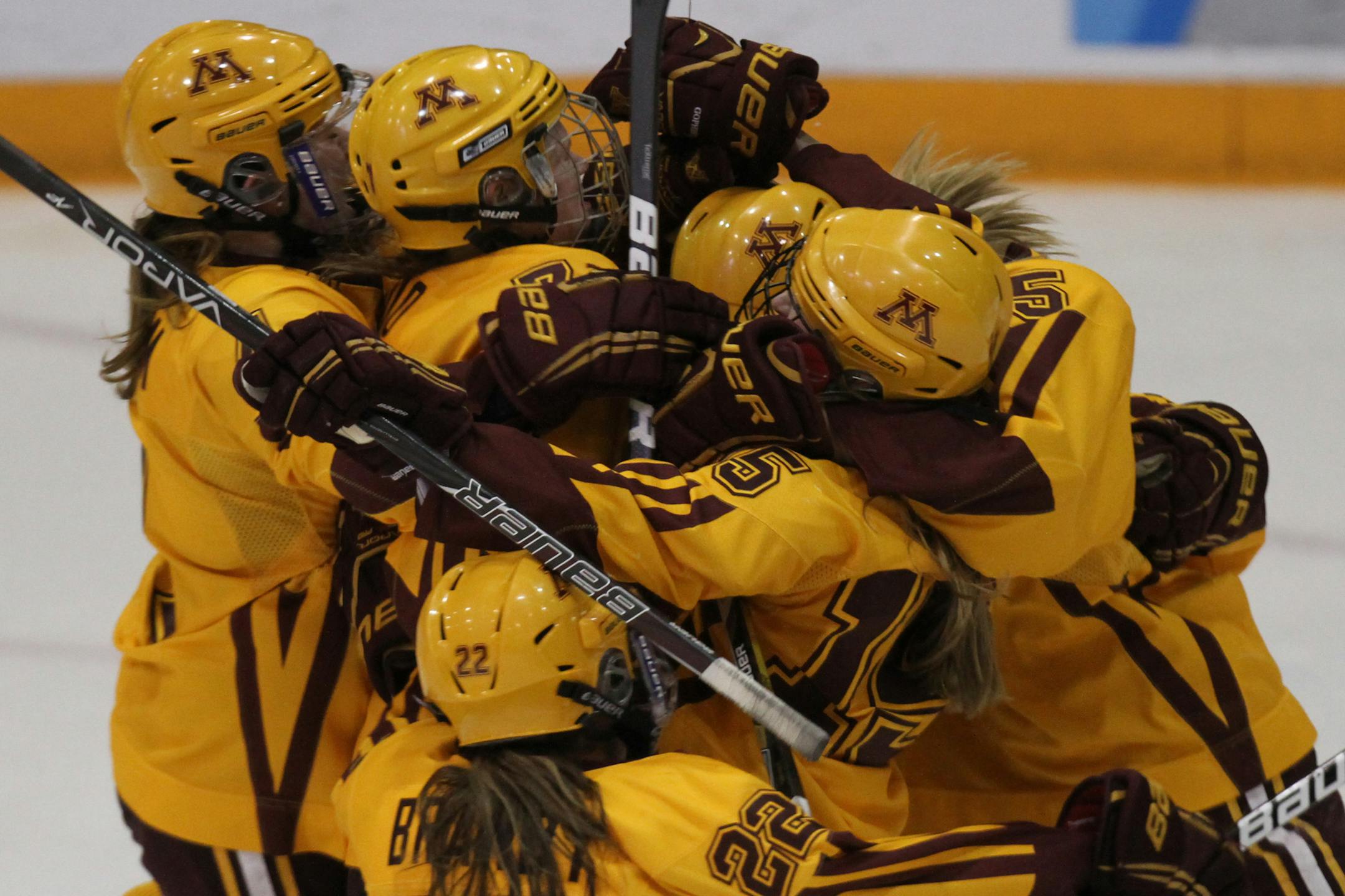Gopher vs. North Dakota, Ridder Arena, 3/16/13. (left to right) The Gophers celebrate their win.] Bruce Bisping/Star Tribune bbisping@startribune.com