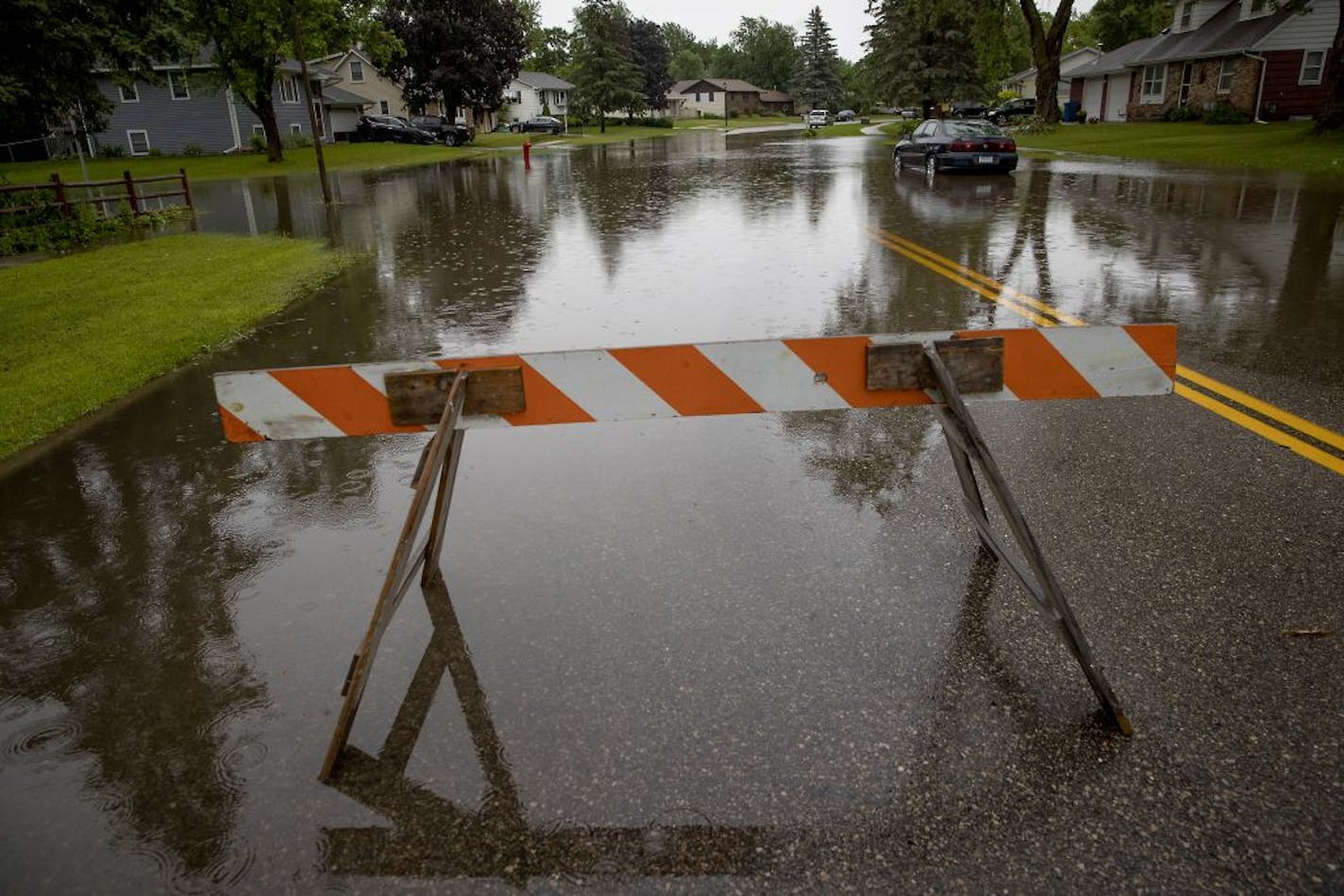 Roads were closed near the intersections of 167th Street and Gladiola due to flooding, Monday, June 29, 2020 in Lakeville, MN. Heavy rain has caused major flooding in Lakeville and in the western Wisconsin cities of Bladwin, Woodville and Hammond, according to the St. Croix County Sheriff's Office.