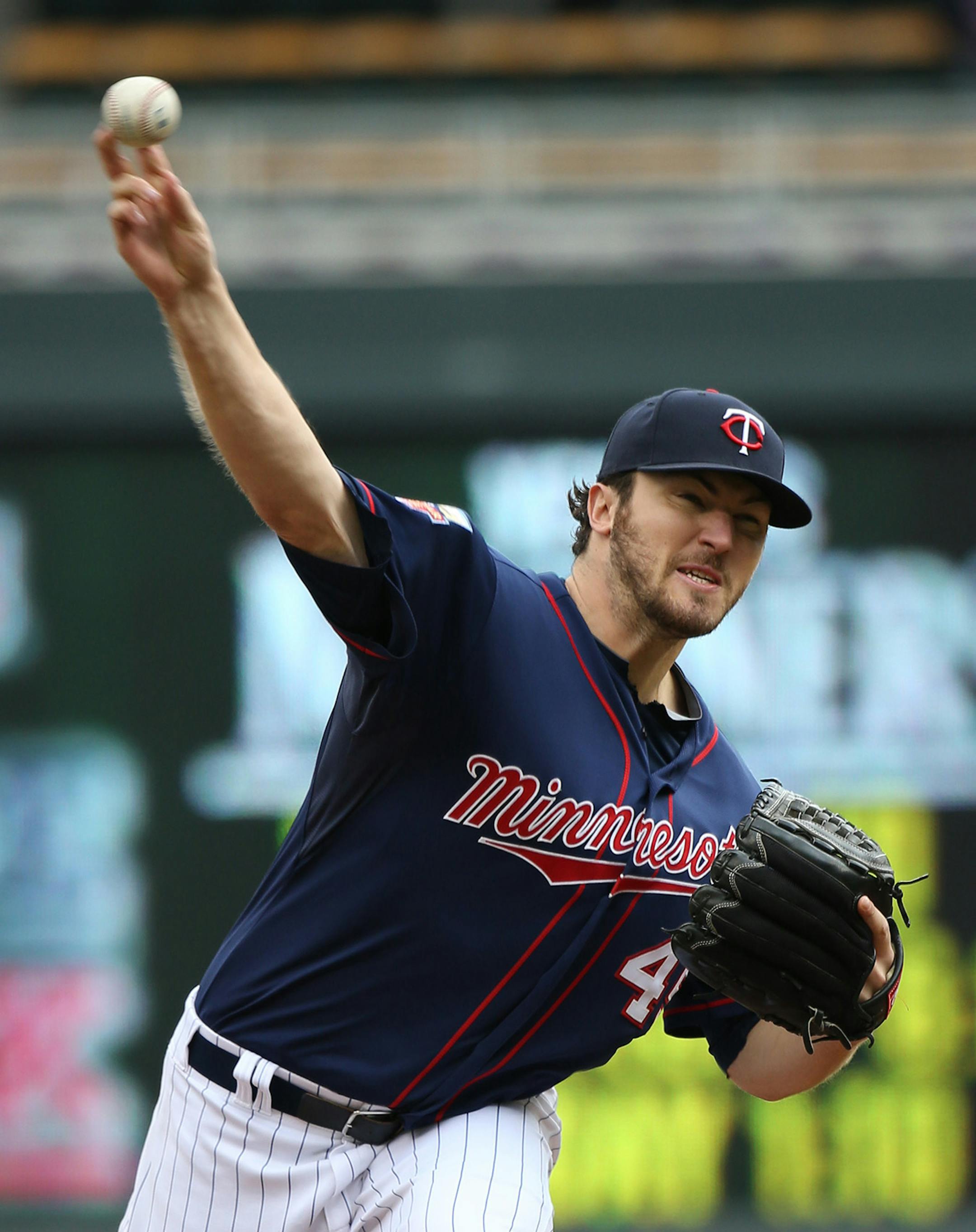 Twins Phil Hughes pitched in the fifth inning.