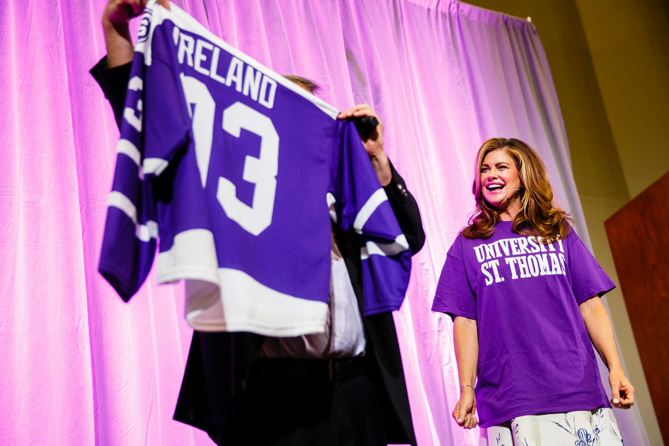 Businesswoman Kathy Ireland, a 1970s-80s supermodel, talked to business students and others about the long, humbling road to business successs at the University of St. Thomas in downtown Minneapolis on Sept. 1.