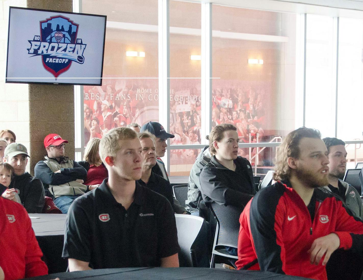 Members of the St. Cloud State hockey team were dialed in Sunday as the NCAA berths and pairings were announced on national television.