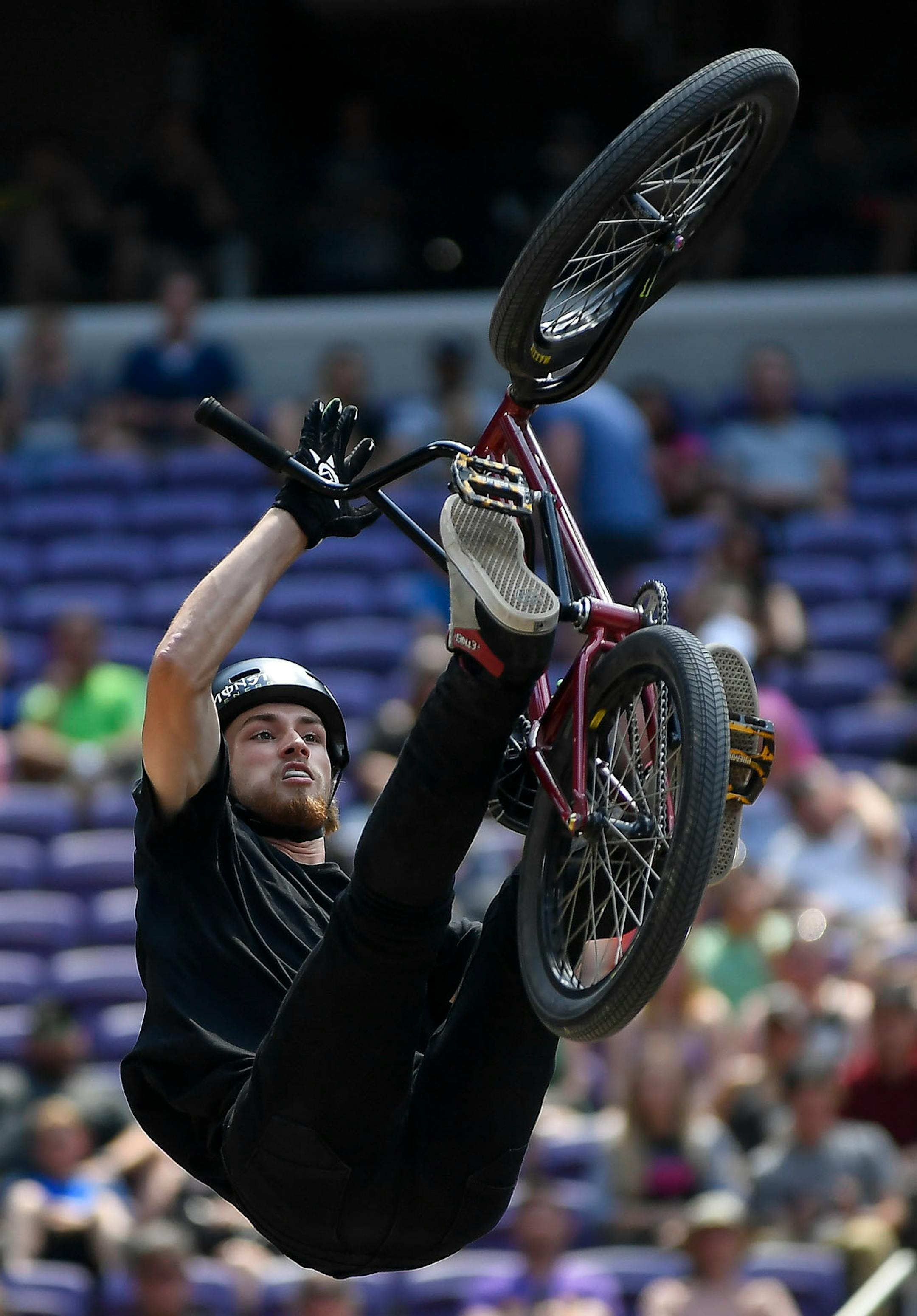 Colton Walker competed in his third jump in the BMX dirt finals Sunday. He won gold in the event.