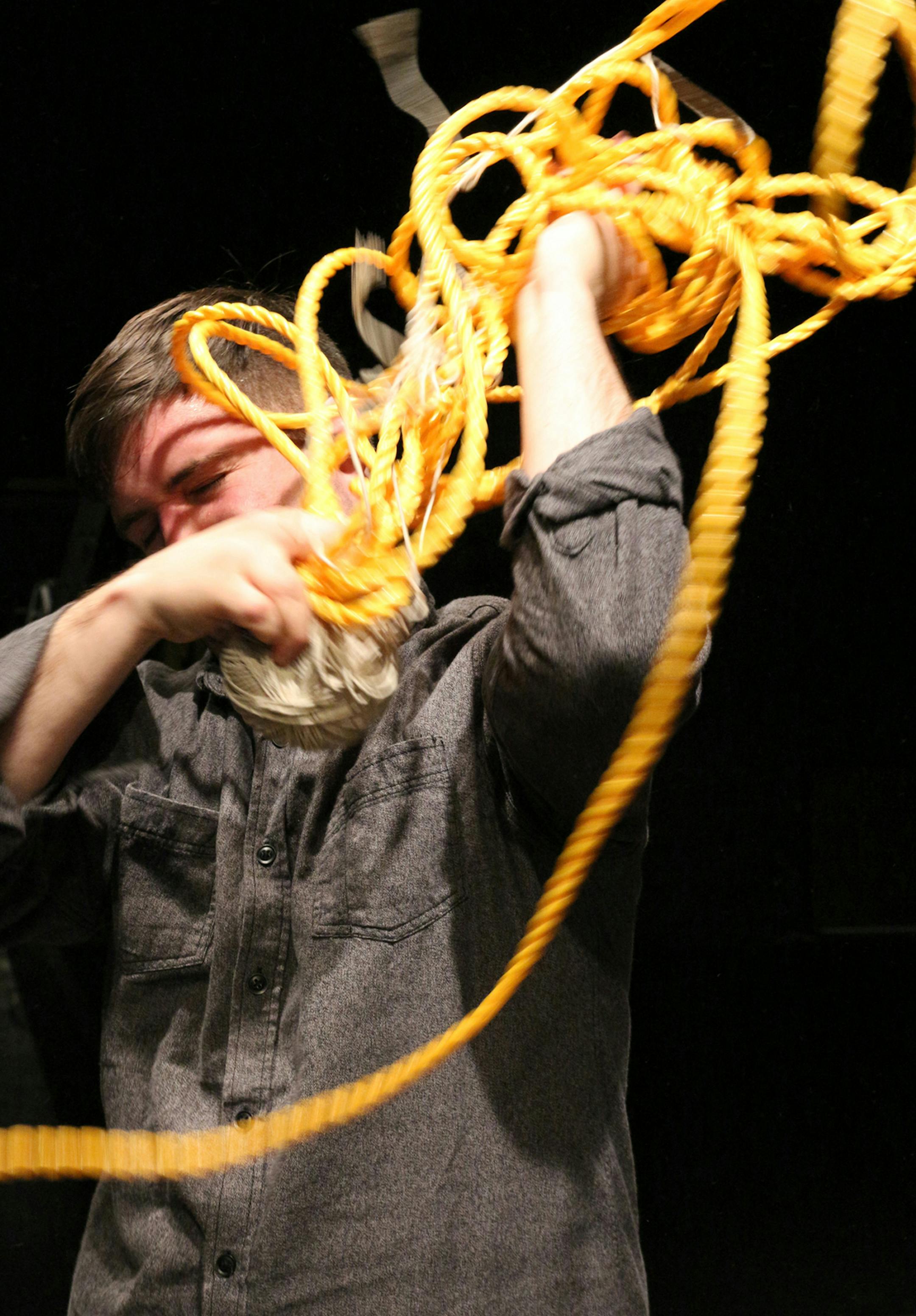 Choreographer Chris Yon prepares for his latest work "Swaggerprance, to keep from crying" at Red Eye, presented on a split bill with Hannah Kramer‚Äôs writ Large for the third week of the festival, June 12-15, 2014. (Photo Credit: Liz Josheff)