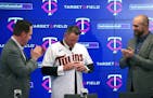 Josh Donaldson put on a Twins jersey for the first time during a Wednesday afternoon press conference at Target Field. Derek Falvey and Rocco Baldelli