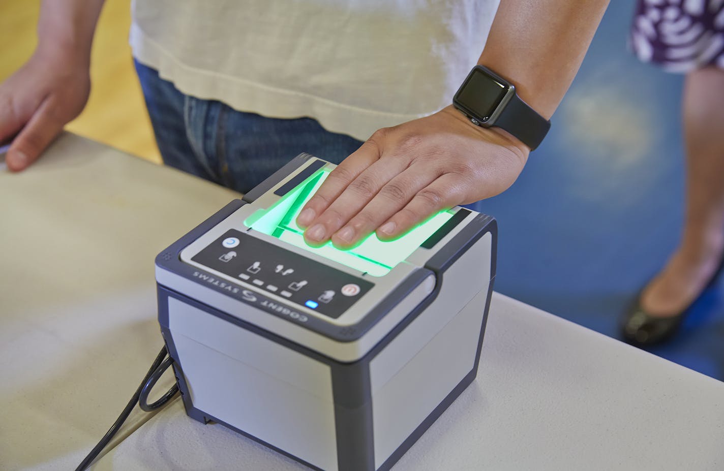 The product is one offered by 3M&#xed;s Cogent Inc. subsidiary, which provides a biometric products to law enforcement, border control and civil identification authorities.
The photo shows a 3M biometrics scanner that captures and reads fingerprints. It is one of the many products made by the 3M Identity Management division that is being sold to Amsterdam-based giant Gemalto for $850 million.
Provided by 3M