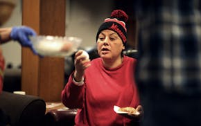 Jolene Gill ate breakfast Listening House, which is a drop-in center located in the basement of First Lutheran Church Monday Feb 26, 2018 in St. Paul,