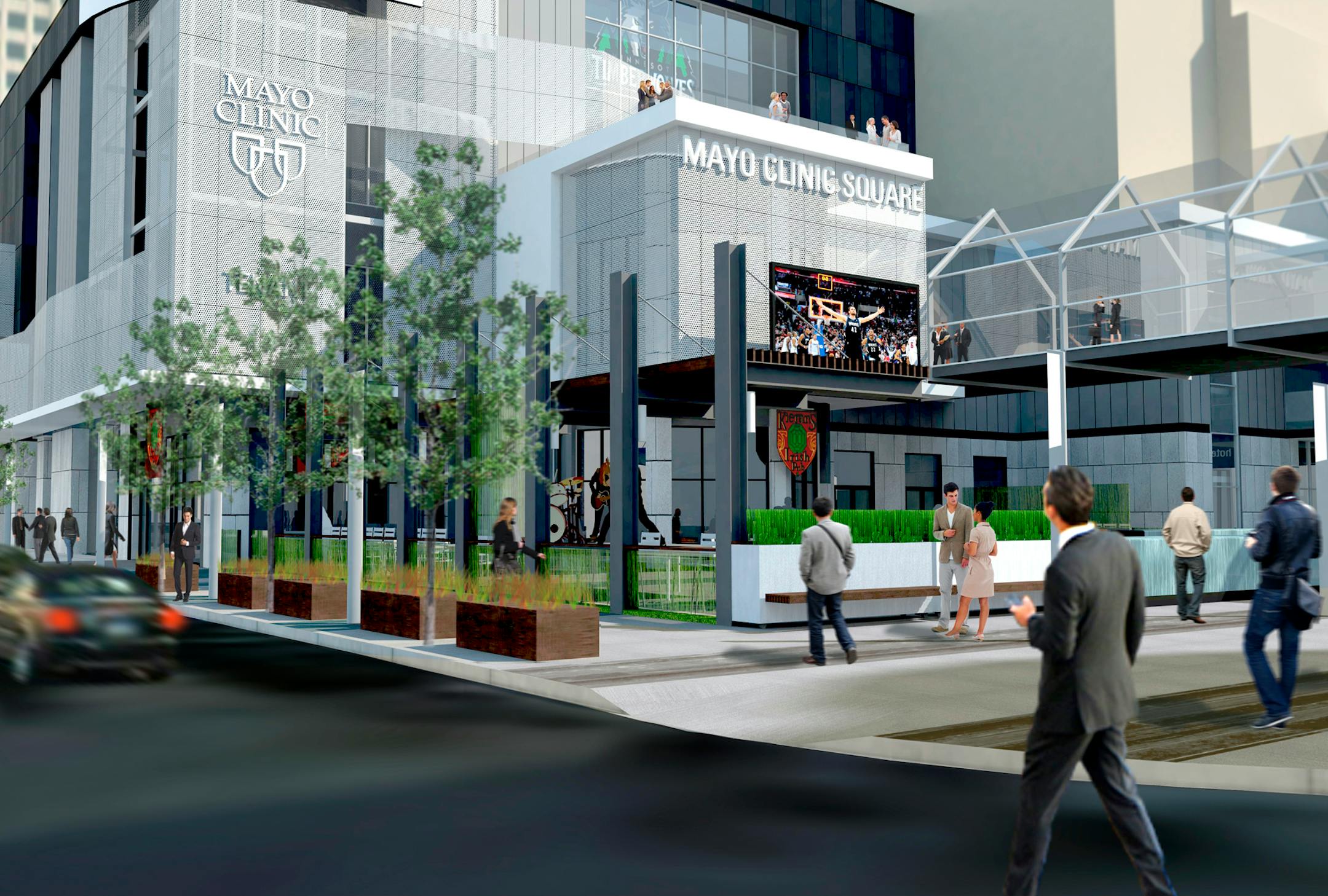 A rendering of Mayo Clinic Square, the remodeled sports medicine and practice facility that for years was Block E.