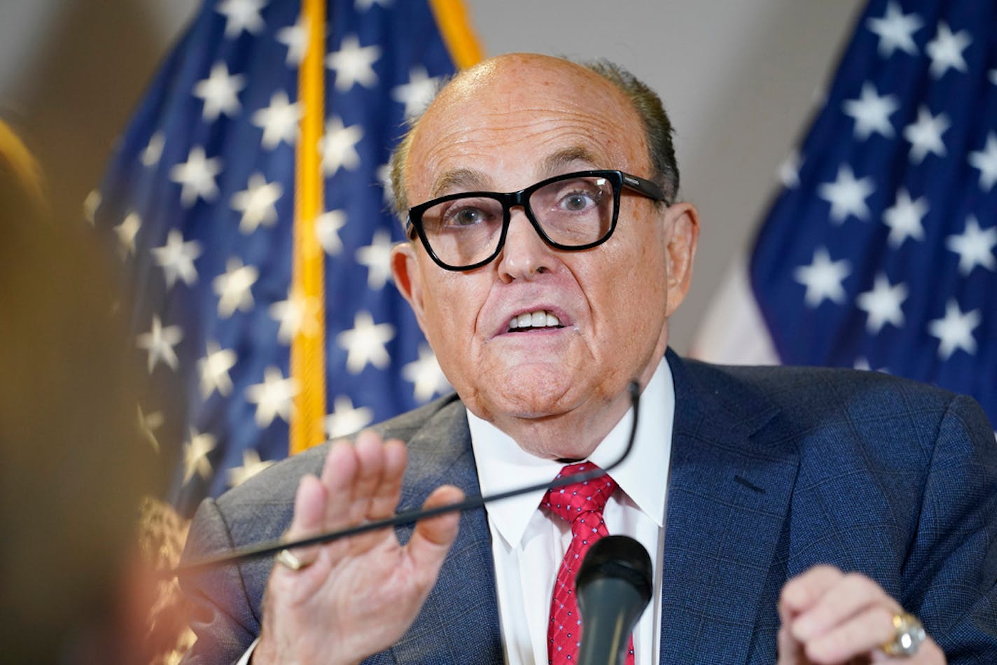 Former Mayor of New York Rudy Giuliani, a lawyer for President Donald Trump, spoke Thursday during a news conference at the Republican National Committee headquarters in Washington.