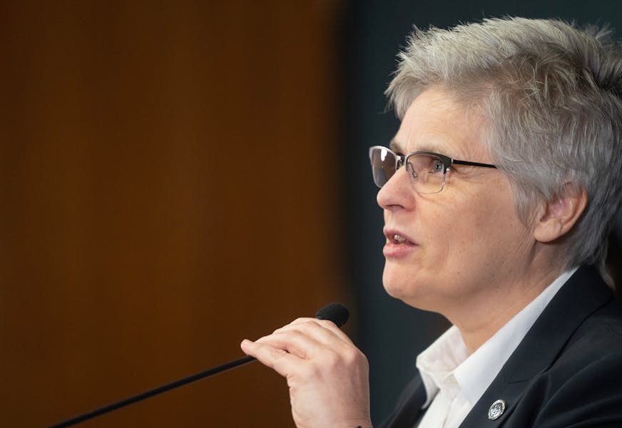 Hennepin County Attorney Mary Moriarty speaks during a news conference on Jan. 3, 2024, at the Hennepin County Government Center in Minneapolis.