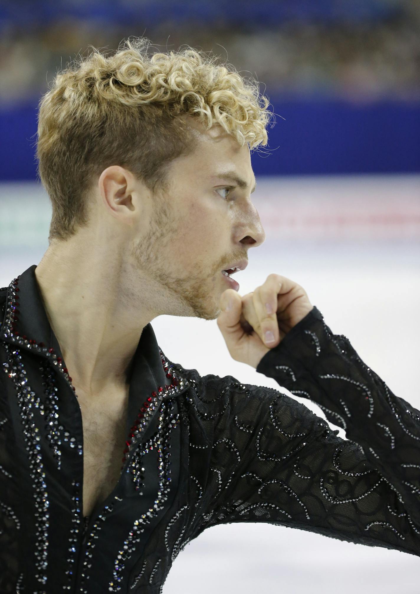 Adam Rippon of the United States performs during the Mens Short Program event in the ISU World Figure Skating Championship 2015 held at the Oriental Sports Center in Shanghai, China, Friday, March 27, 2015. (AP Photo/Ng Han Guan) ORG XMIT: XHG249