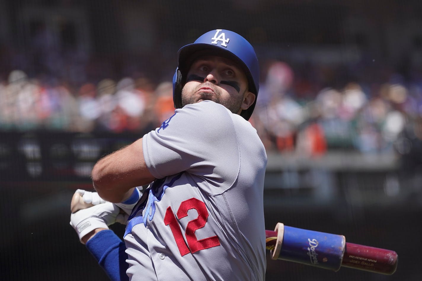 Los Angeles Dodgers' Joey Gallo during a baseball game against the San Francisco Giants in San Francisco, Thursday, Aug. 4, 2022. (AP Photo/Jeff Chiu)