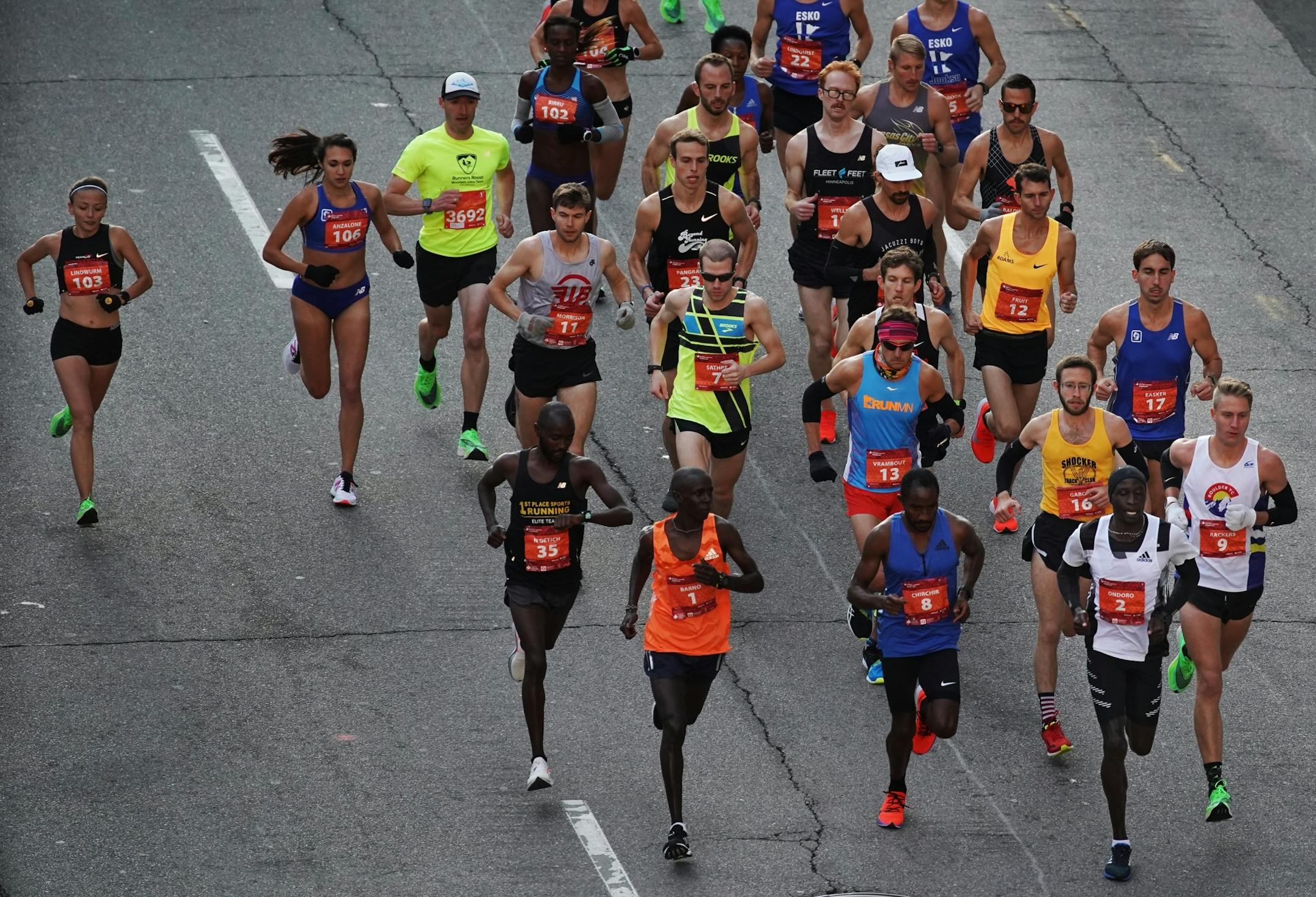 The elite Twin Cities Marathoners are off and running.