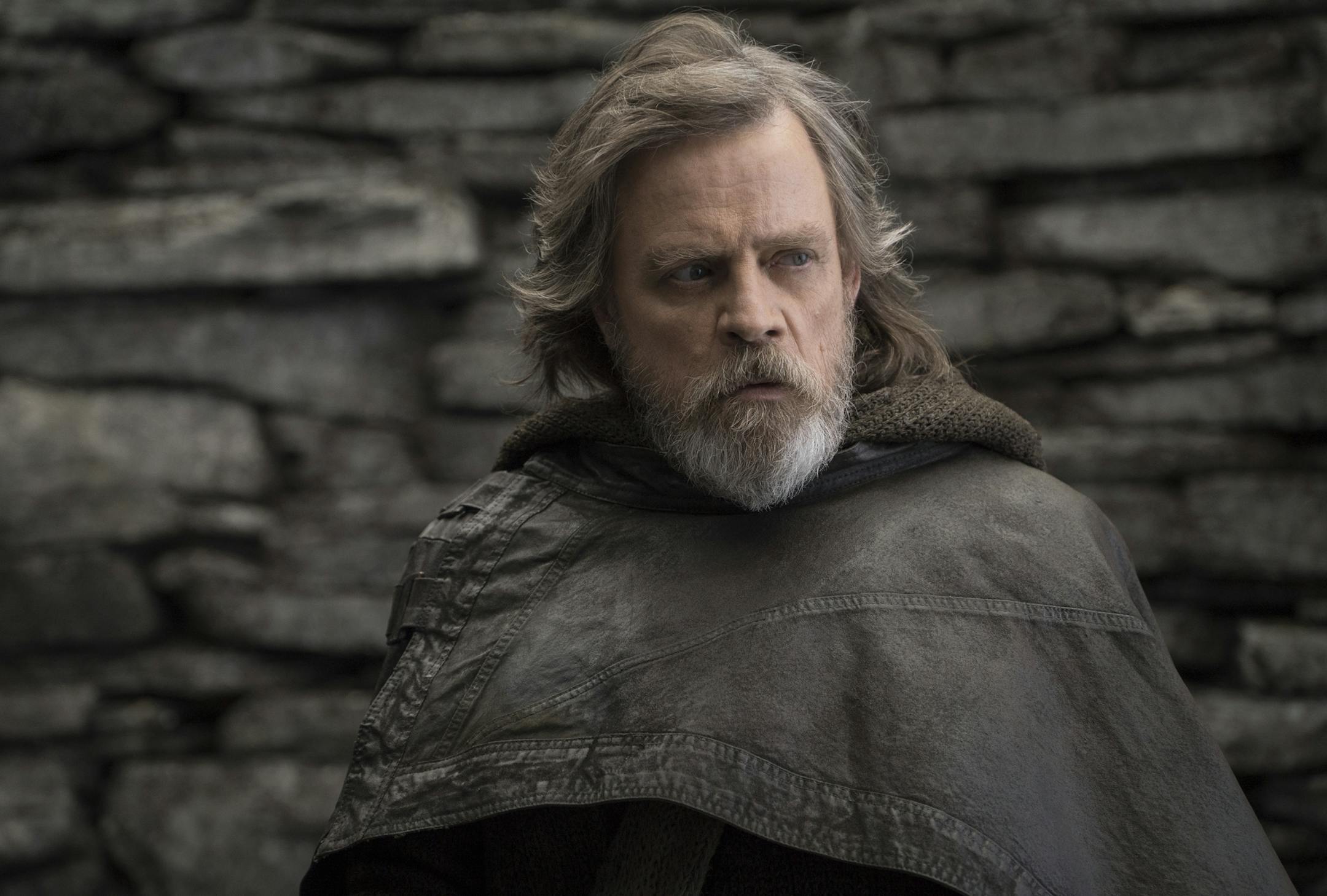 This image released by Lucasfilm shows Mark Hamill as Luke Skywalker in "Star Wars: The Last Jedi," in theaters on Dec. 15. (John Wilson/Lucasfilm via AP)