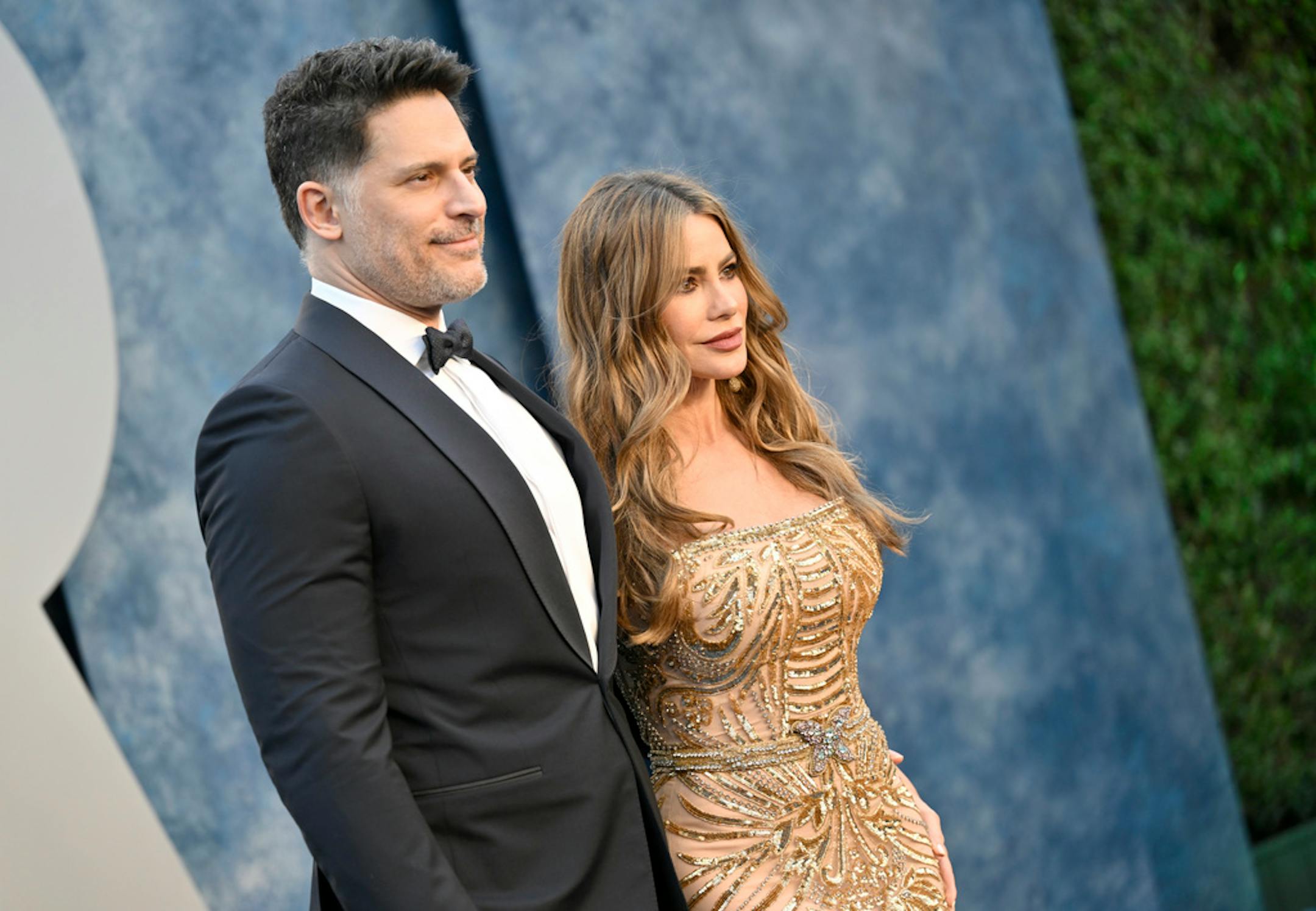 Joe Manganiello, left, and Sofia Vergara arrive at the Vanity Fair Oscar Party on Sunday, March 12, 2023, at the Wallis Annenberg Center for the Performing Arts in Beverly Hills, Calif. (Photo by Evan Agostini/Invision/AP)