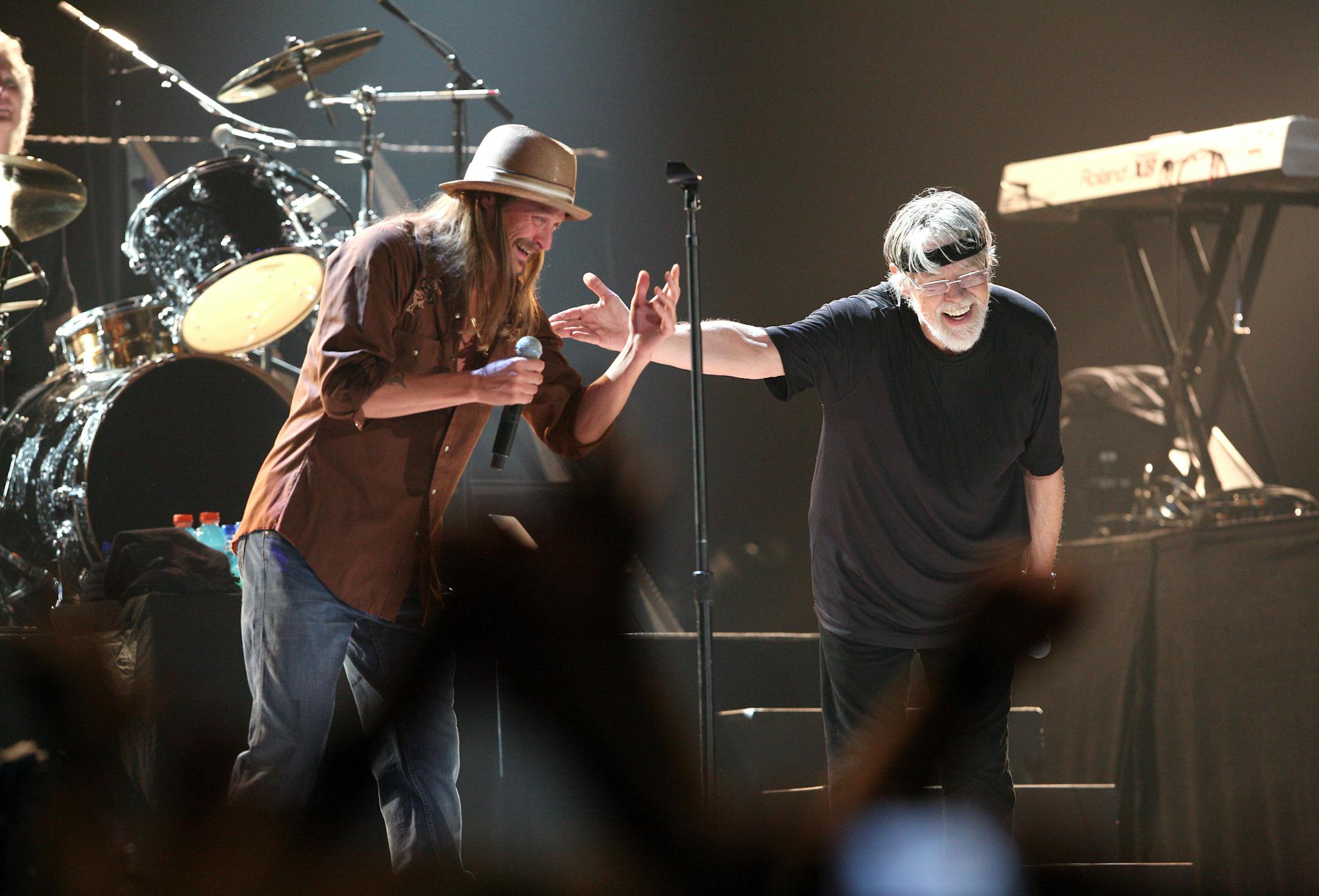 Detroit rock icons Kid Rock, left, and Bob Seger perform together after individual sets at Xcel Energy Center in St. Paul March 15, 2013.