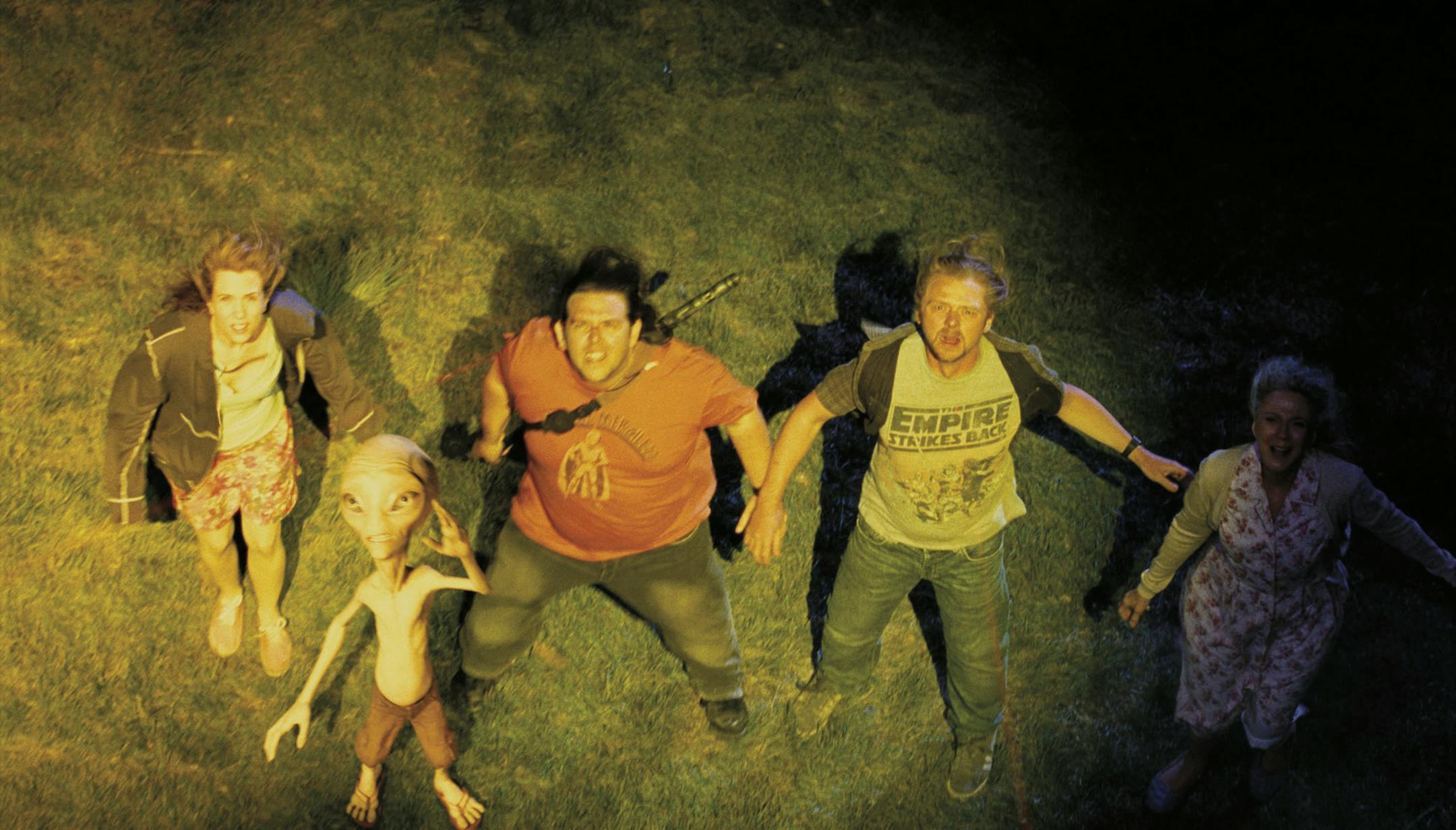 Kristen Wiig, Nick Frost, Simon Pegg, Blythe Danner (and Seth Rogen as Paul) are blown away in "Paul."