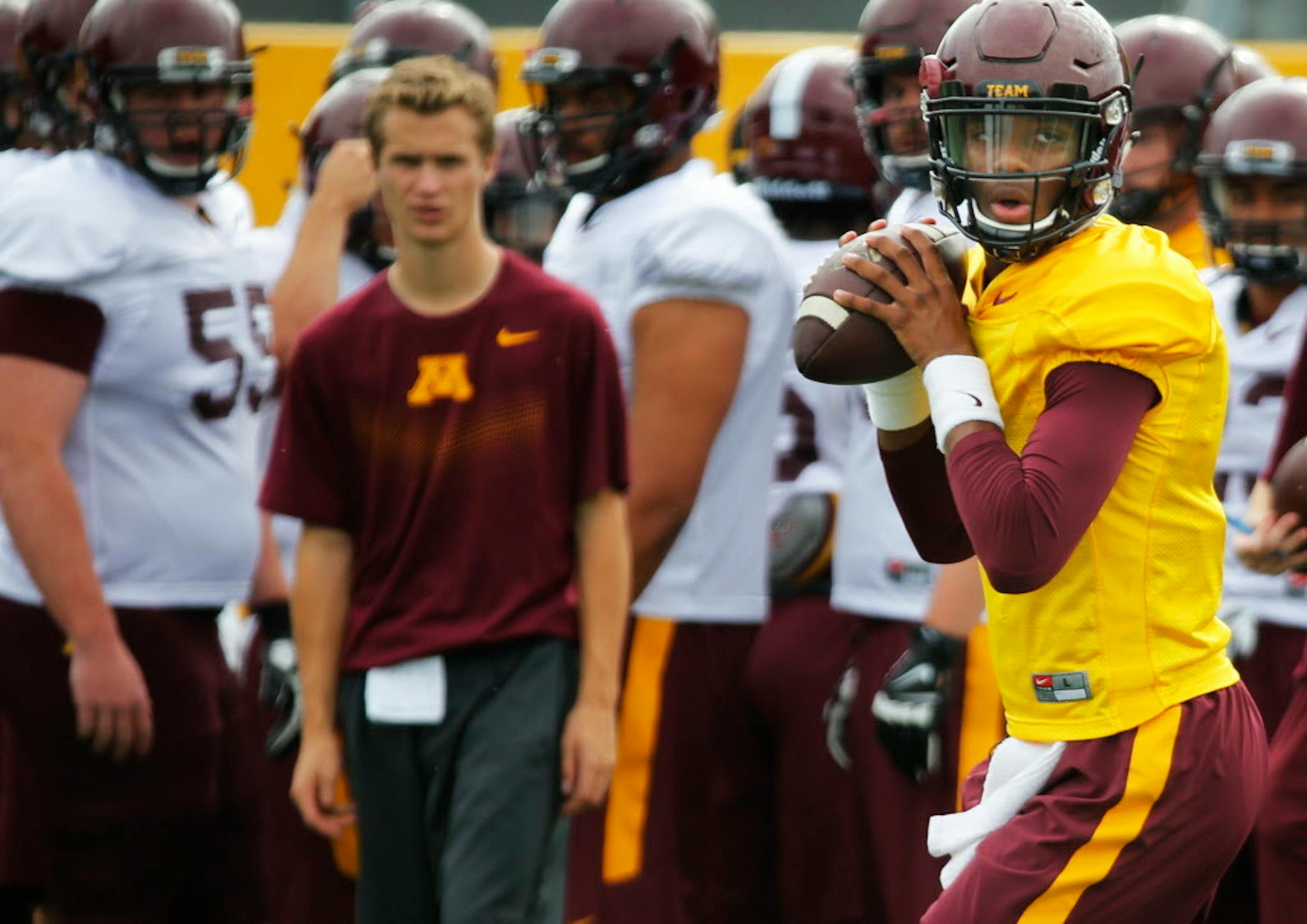At the Nagurski Complex of the U of M complex, the Gophers football squad QB Demry Croft(11) went through drills] Richard Tsong-Taatarii/rtsong-taatarii@startribune.com