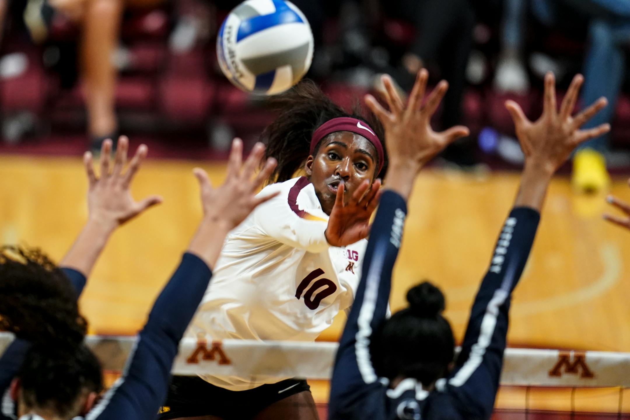 Stephanie Samedy spiked the ball against Penn State for one of her 14 kills on Wednesday night.