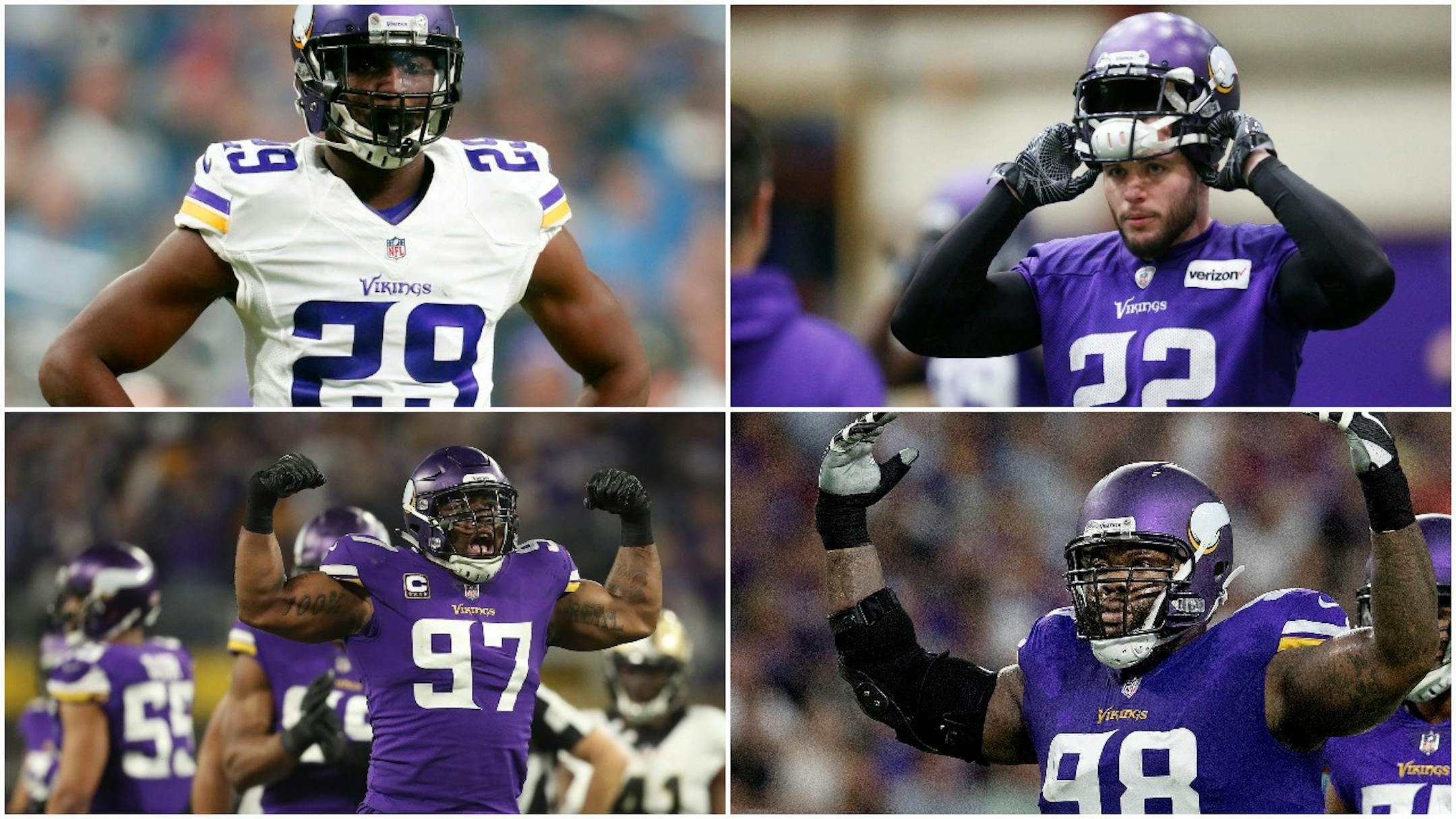 (Clockwise top right) Vikings defenders Harrison Smith, Linval Joseph, Everson Griffen and Xavier Rhodes