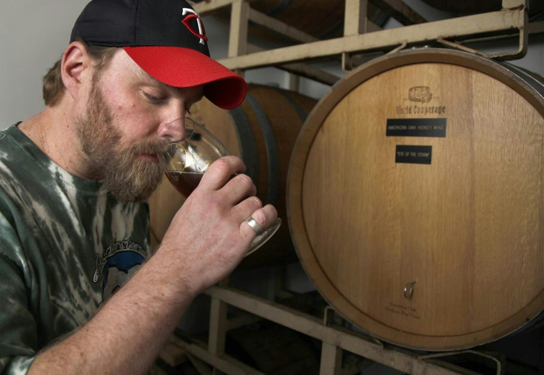 Mike Hoops checks on a 'sleeping beer'