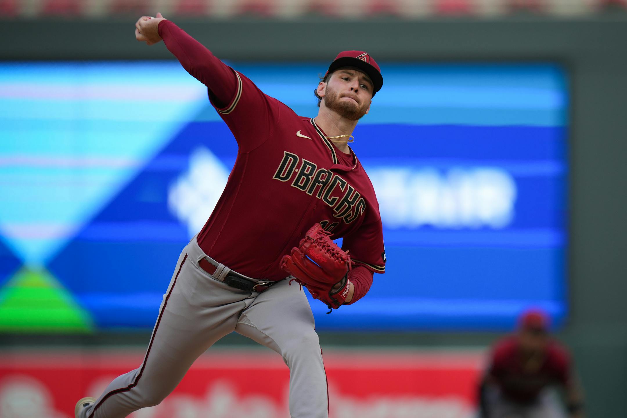 Arizona Diamondbacks pitcher Ryne Nelson (19) got the start against the Minnesota Twins at Target Field.