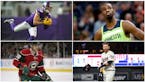 (Clockwise, top right) Timberwolves forward Andrew Wiggins, Twins second baseman Brian Dozier, former Wild wing Marian Gaborik and Vikings receiver Ad