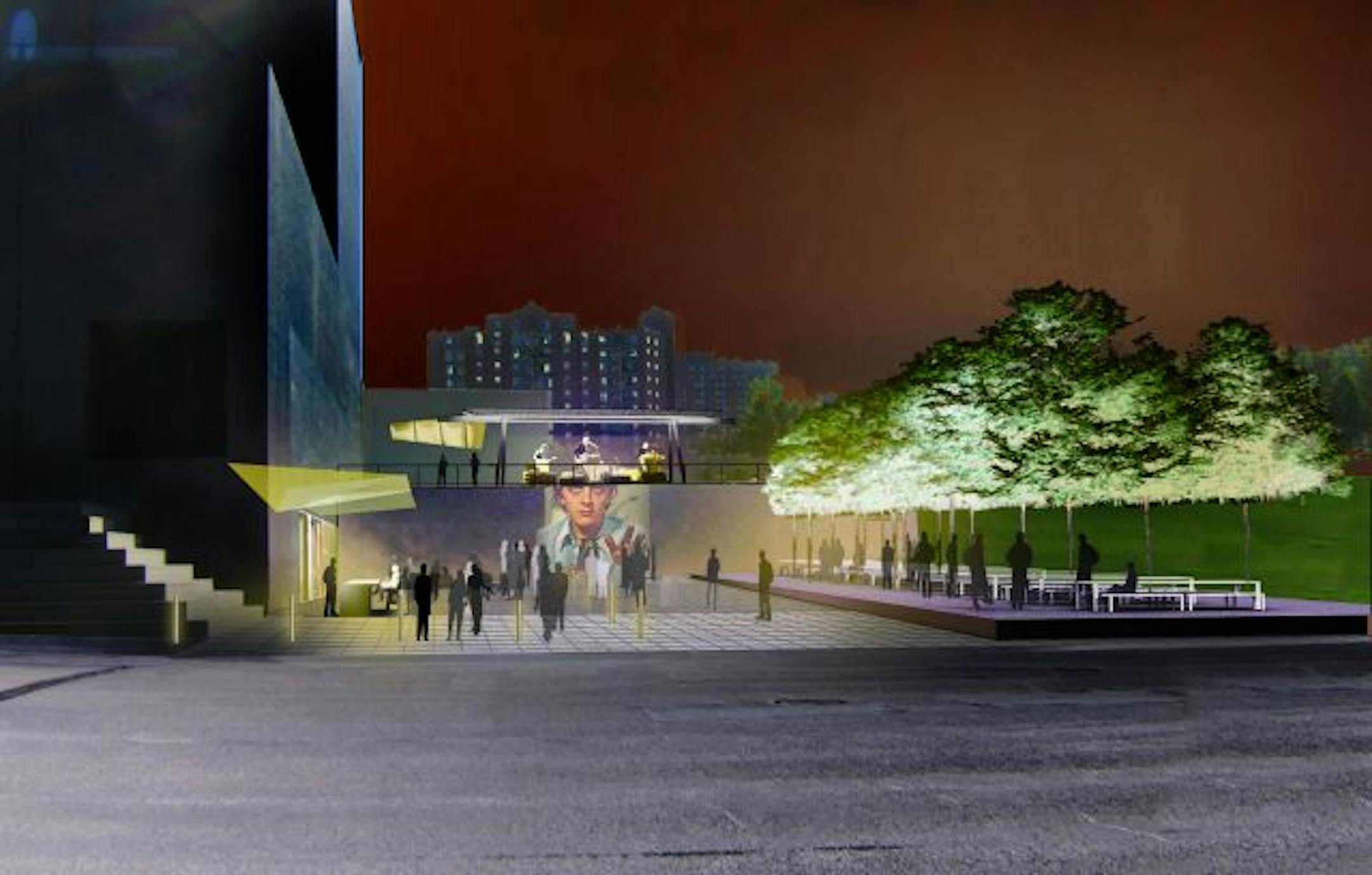 Rendering of the temporary entrance plaza at Walker Art Center.