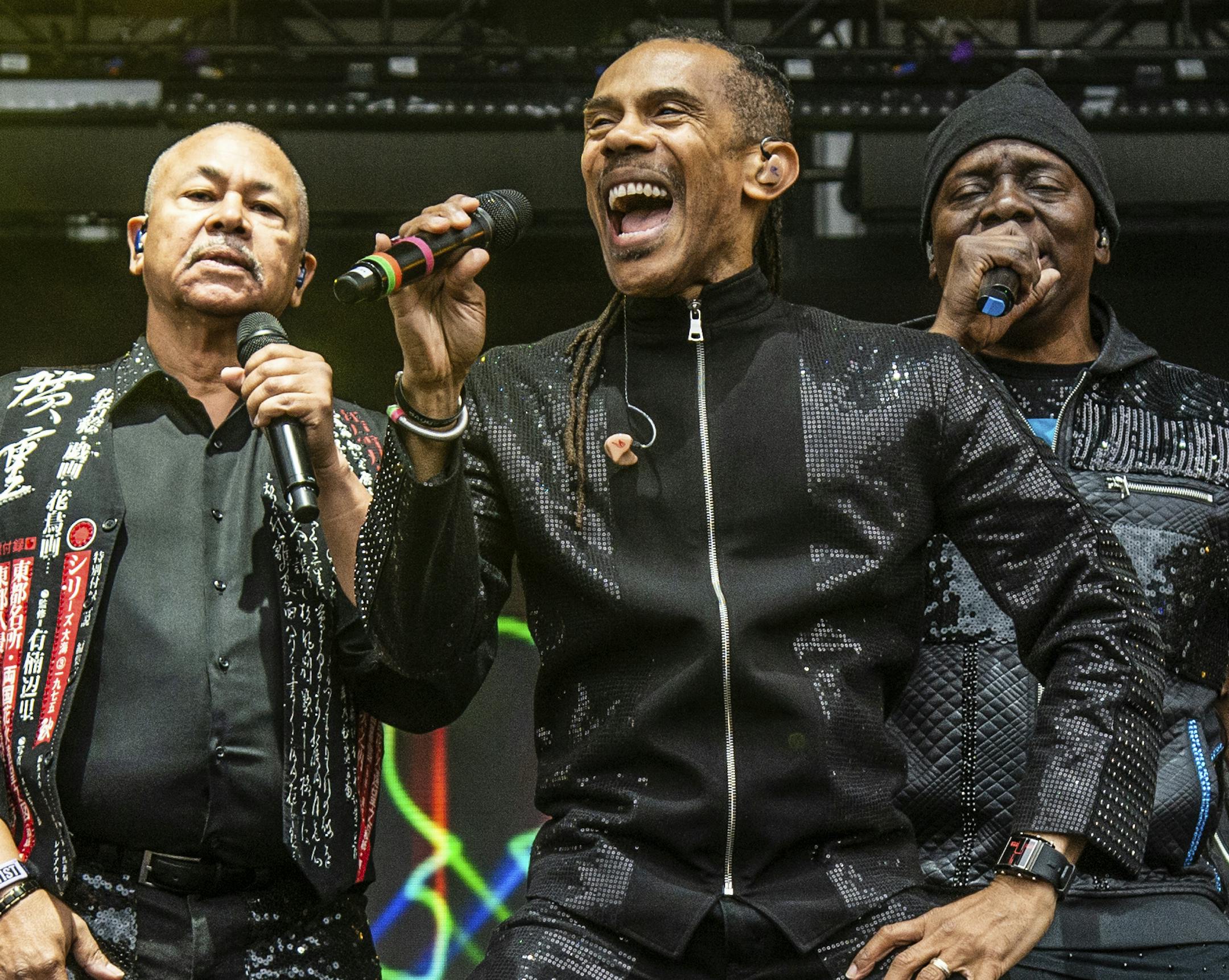 Ralph Johnson, from left, David Whitford and Philip Bailey of Earth, Wind & Fire perform at the Bottle Rock Napa Valley Music Festival at Napa Valley Expo on May 25, 2018, in Napa, Calif. (Photo by Amy Harris/Invision/AP) ORG XMIT: INVW