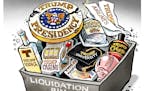 Sack cartoon: Trump's liquidation bin