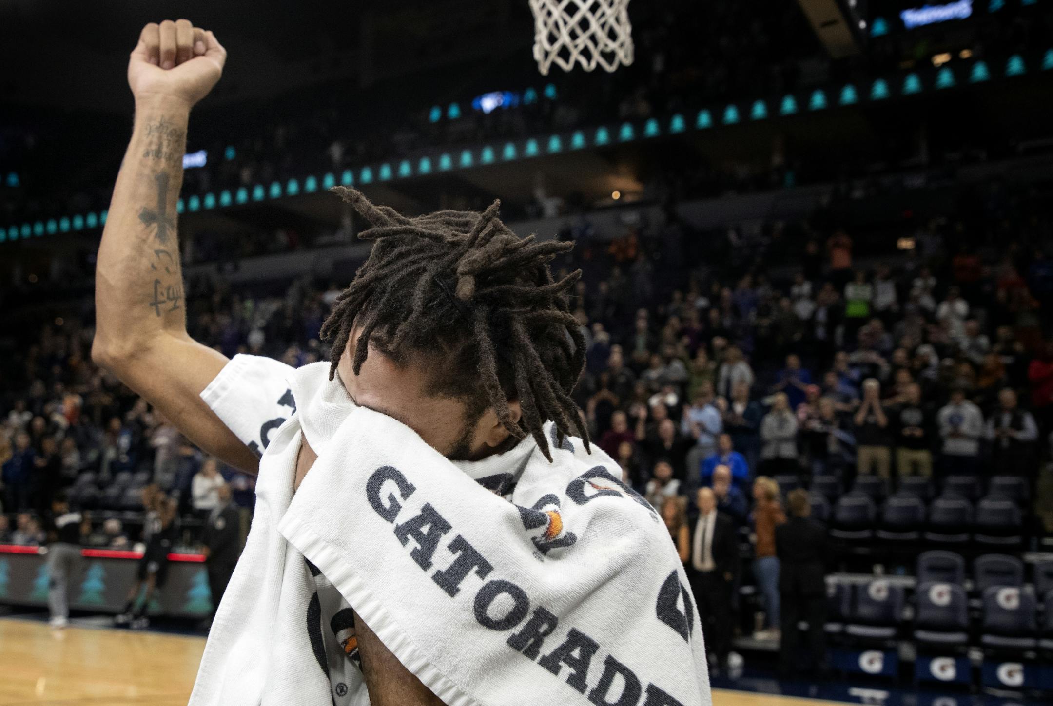 An emotional Derrick Rose collected himself before a postgame interview. Rose scored a career high 50 points.