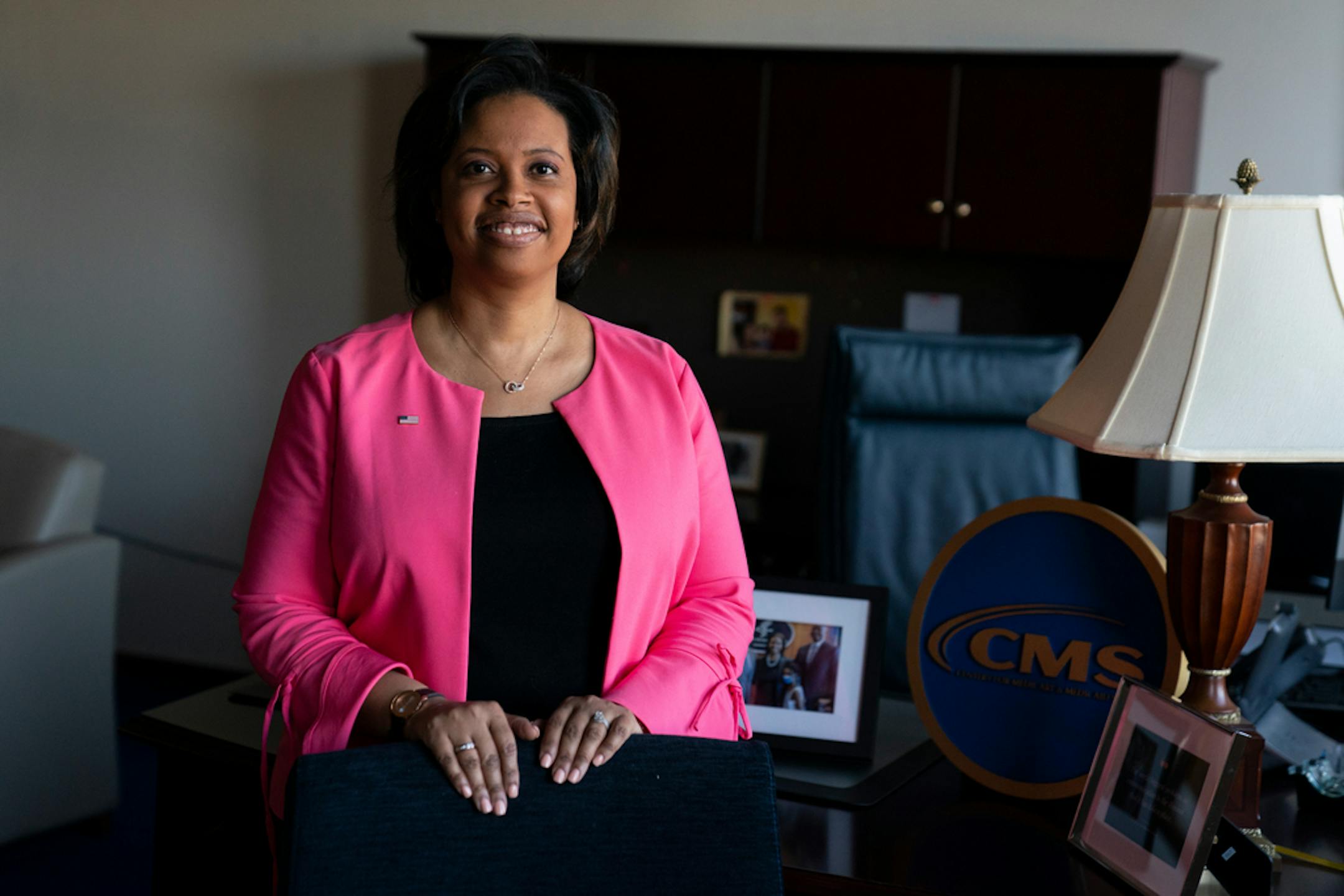 FILE - Chiquita Brooks-LaSure, the Administrator for the Centers of Medicare and Medicaid Services, poses for a photograph in her office, Feb. 9, 2022, in Washington. The federal government is cracking down on nursing homes' abuse of antipsychotic drugs after an investigation in 2022 revealed an overwhelming majority of their residents are prescribed the medication. The Centers for Medicaid and Medicare Services will begin sending investigators to certain facilities in January 2023 to audit nursing homes' diagnoses of schizophrenia in patients.(AP Photo/Evan Vucci, File)