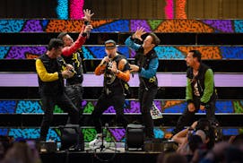 The New Kids on the Block early in their set. The New Kids on the Block brought their NKOTB Magic Summer 2024 Tour to the Mystic Lake Casino amphithea