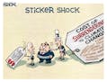 Sack cartoon: Climate change sticker shock