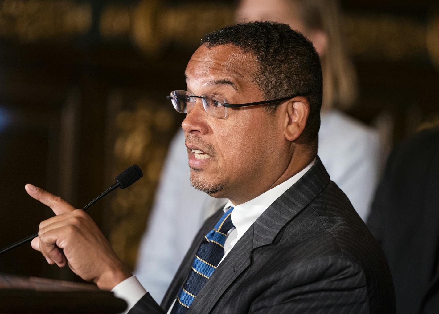 Attorney General Keith Ellison speaks after the bill signing ceremony. ] LEILA NAVIDI &#x2022; leila.navidi@startribune.com BACKGROUND INFORMATION: Nancy Leppink, commissioner of the Minnesota Department of Labor and Industry, joined Gov. Tim Walz, Attorney General Keith Ellison, Rep. Tim Mahoney (DFL-St. Paul) and Sen. Eric Pratt (R-Prior Lake) for a bill signing ceremony for legislation that includes new penalties for wage theft at the State Capitol in St. Paul on Monday, July 15, 2019.