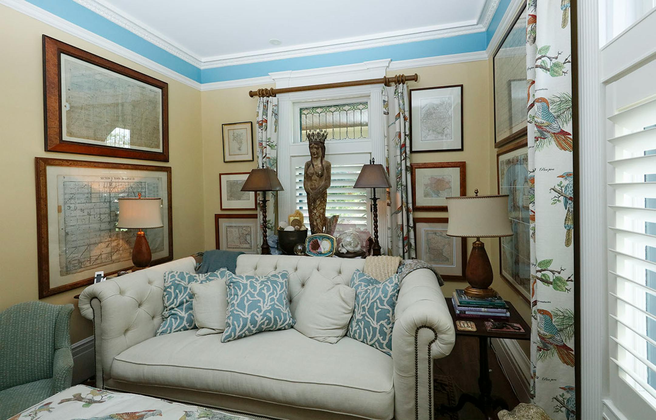 The "map room" is decorated with antique plats of the neighborhood.