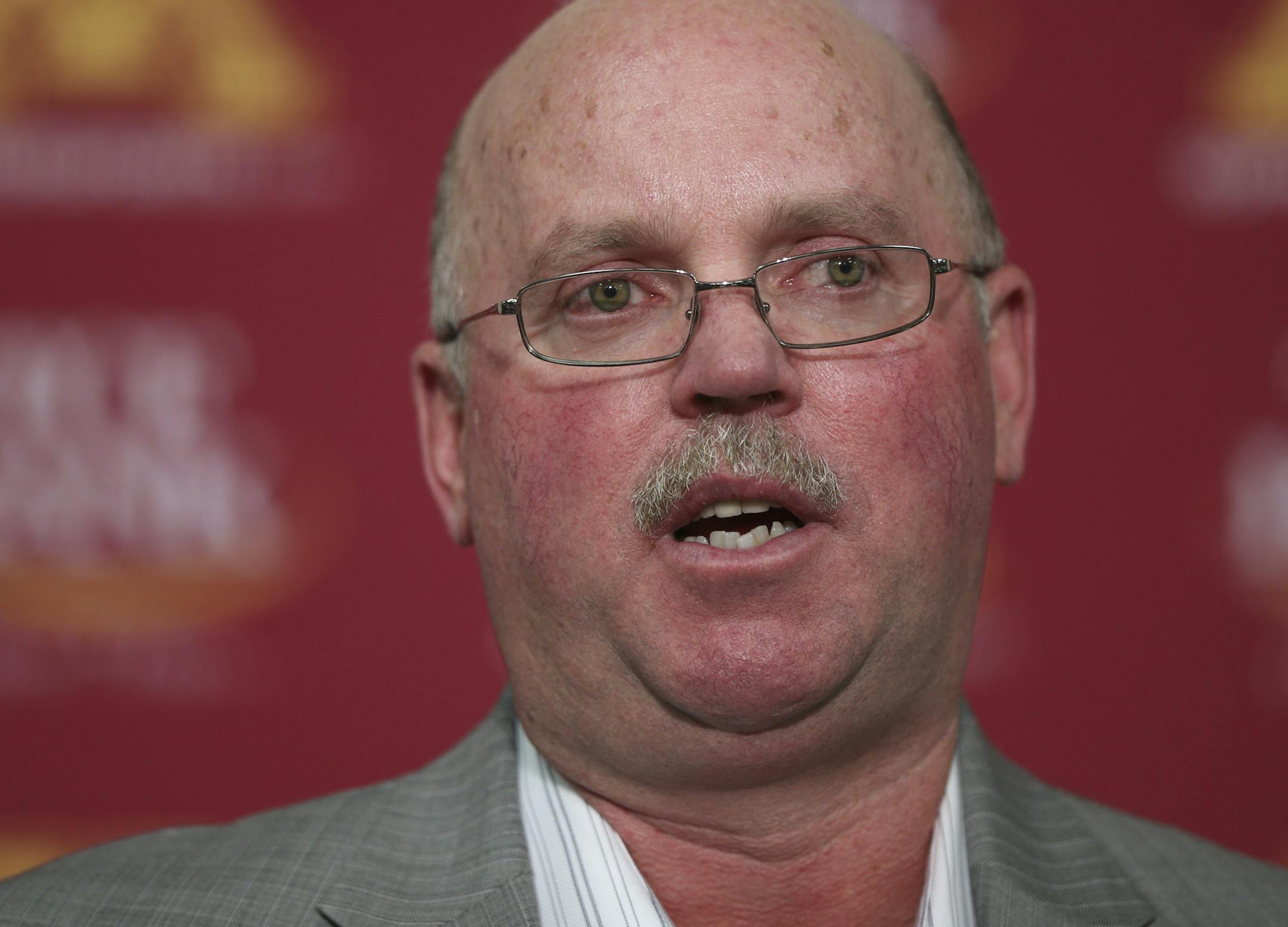 University of Minnesota head football coach Jerry Kill held a news conference Monday morning at the Gibson Nagurski Football Complex to address the very public resignation the previous night of wide receiver A.J. Barker. Coach Jerry Kill answering a question about the situation during the news conference in the team room. ] JEFF WHEELER ‚Ä¢ jeff.wheeler@startribune.com ORG XMIT: MIN1211191220010013