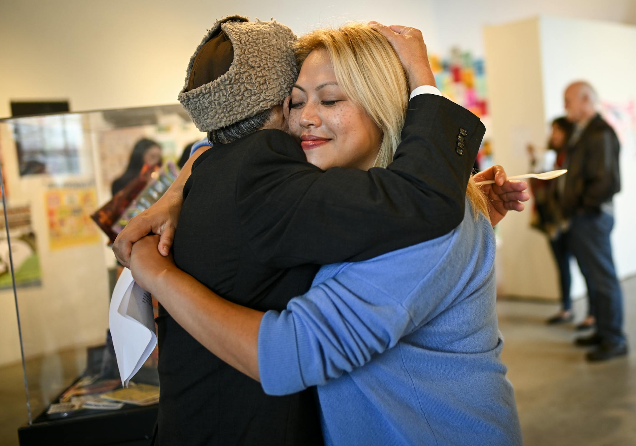 Kulap Vilaysack hugged her uncle, Bounlorm Soumetho, during the reception for Vilaysack's film Saturday. He was depicted in the film. ] Aaron Lavinsky ¥ aaron.lavinsky@startribune.com Before becoming an influential figure on the LA improv scene, Kulap Vilaysack was a Minneapolis girl in constant war with her Laos-born mother who had lied to her about who her real father was. Vilaysack has documented their battle -- and the search for her real dad - in a new documentary. She is also directin